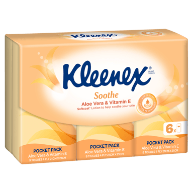 KLEENEX FACIAL TISSUES ALOE VERA & VITAMIN E 6 PACK