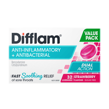 Difflam Dual Action Strawberry 32 Lozenges