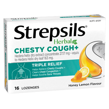 STREPSILS HERBAL CHESTY COUGH + HONEY LEMON 16 LOZENGES