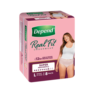 DEPEND WOMEN REAL FIT UNDERWEAR SUPER 8D LARGE 8 PACK