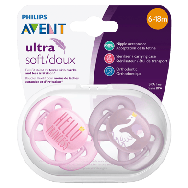 AVENT ULTRA SOFT SOOTHER DECO 6-18+MTHS 2 PACK