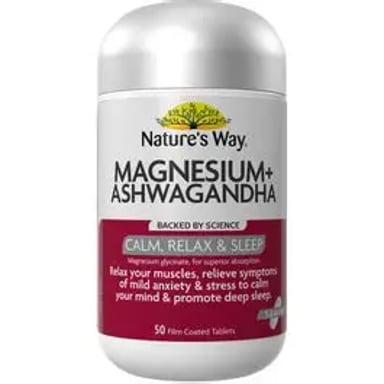 NATURES WAY MAGNESIUM + ASHWAGANDHA 50 TABLETS