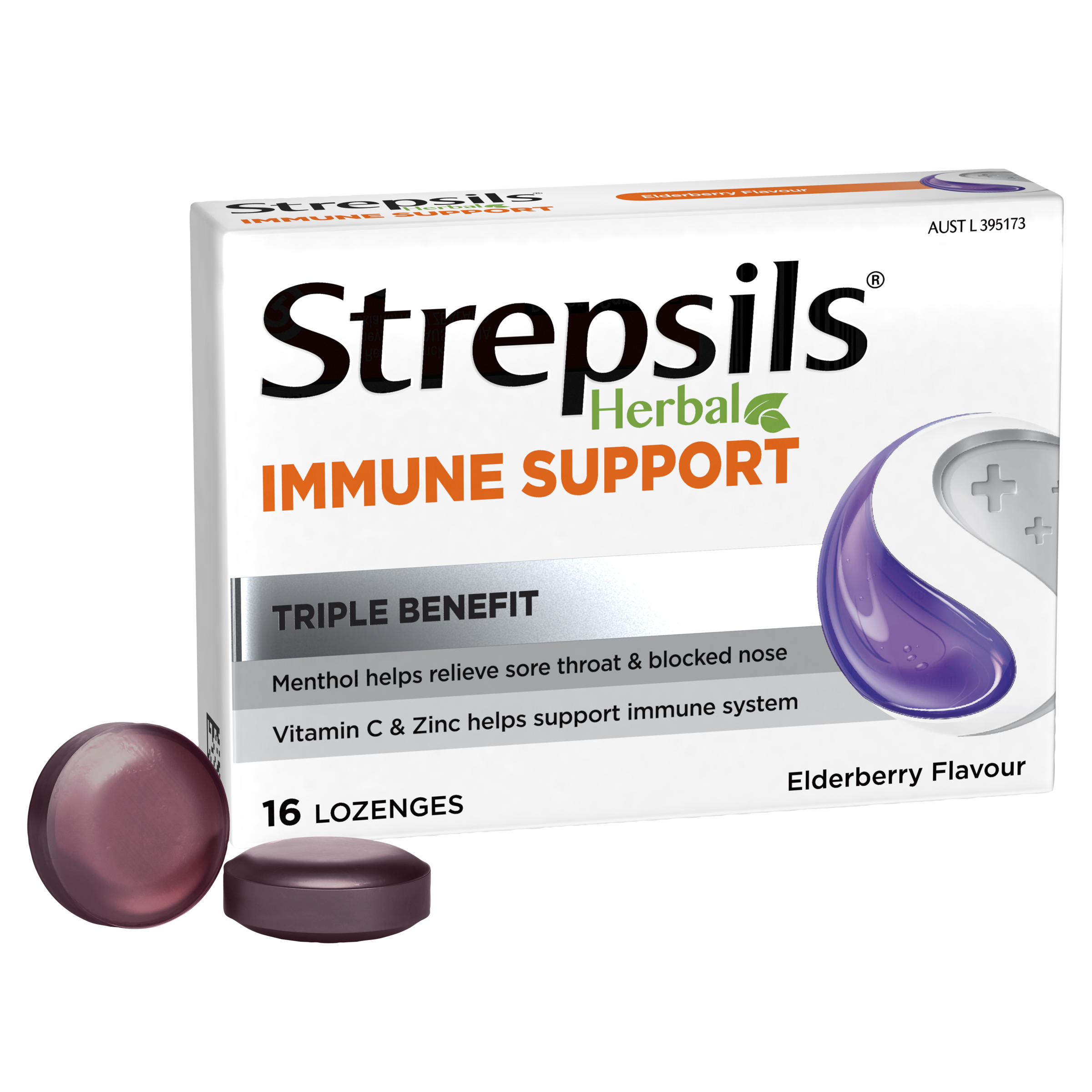 STREPSILS HERBAL IMMUNE SUPPORT ELDERBERRY 16 LOZENGES