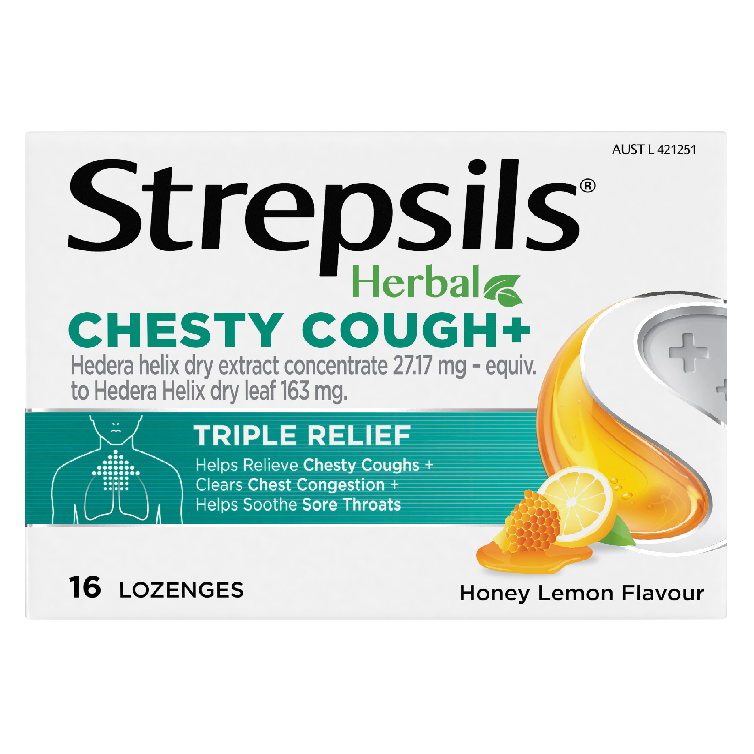 STREPSILS HERBAL CHESTY COUGH + HONEY LEMON 16 LOZENGES - Image 2