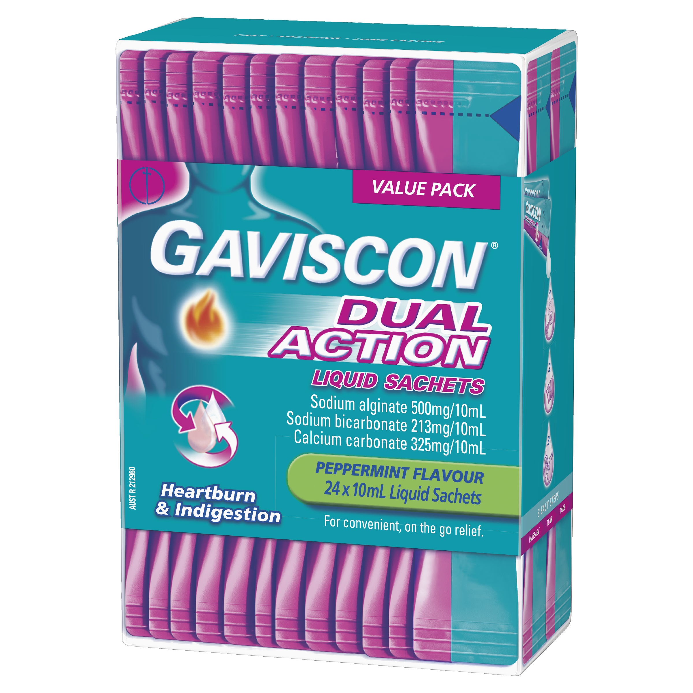 GAVISCON DUAL ACTION PEPPERMINT LIQUID 10ML SACHETS 24 PACK - Image 10