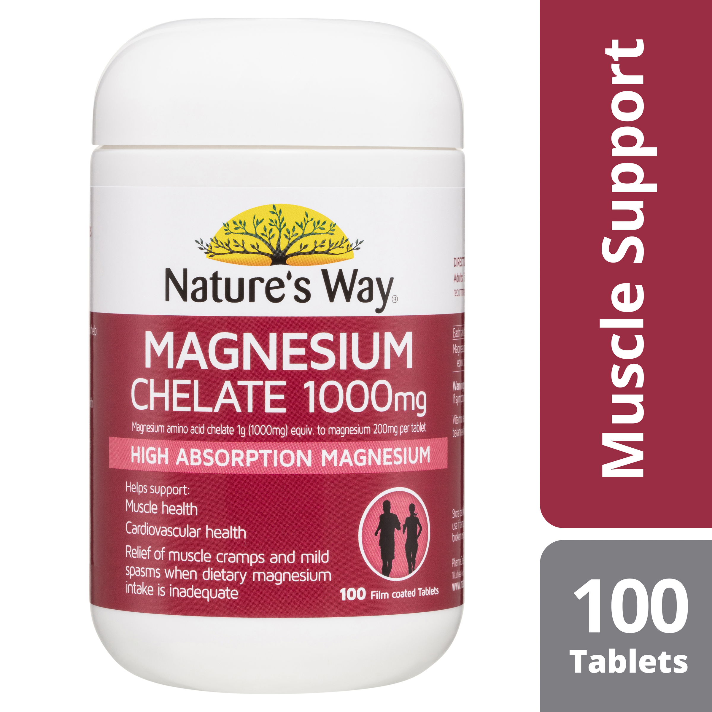 NATURES WAY MAGNESIUM CHELATE 1000MG 100 TABLETS - Image 2