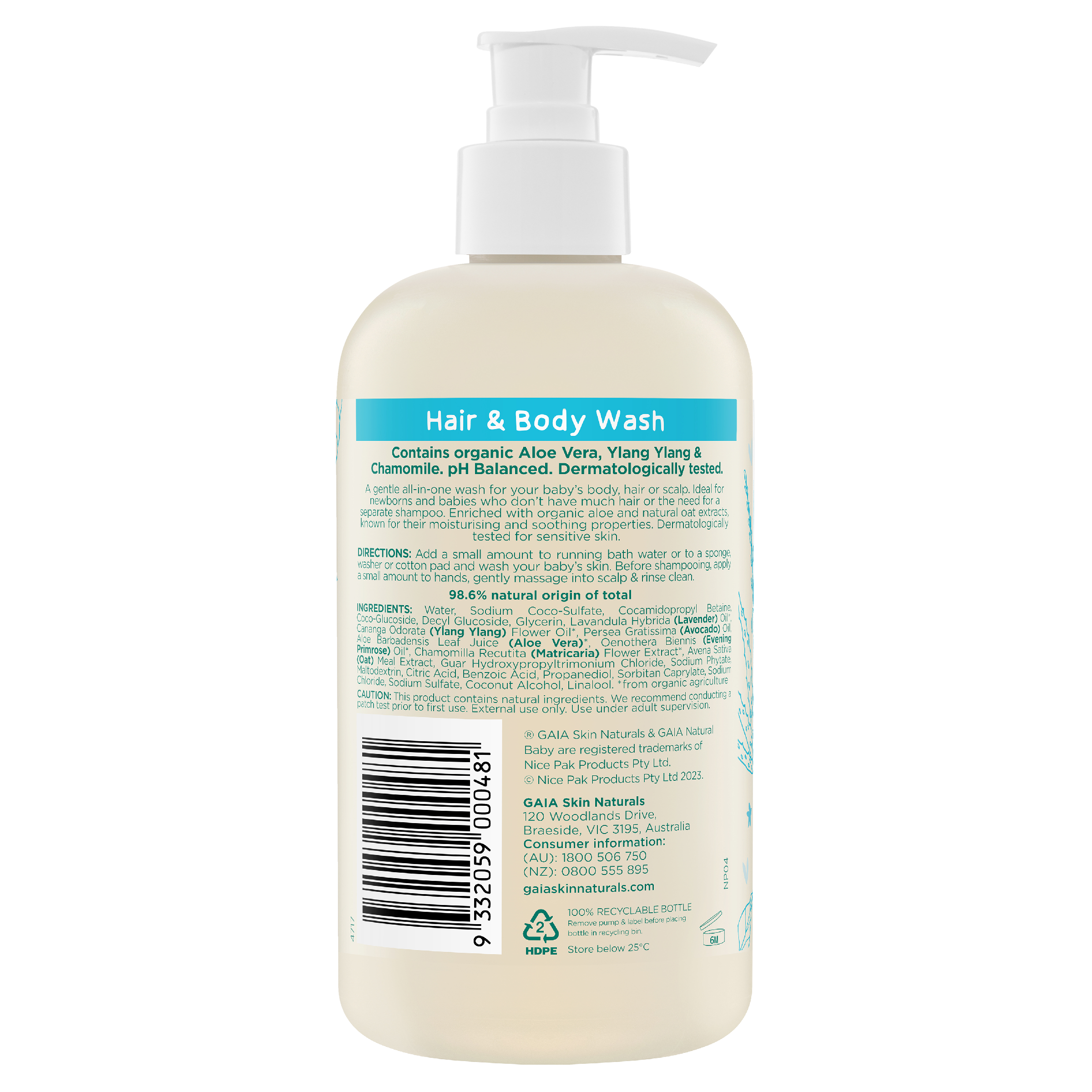 GAIA NATURAL HAIR AND BODY WASH 500ML - Image 4