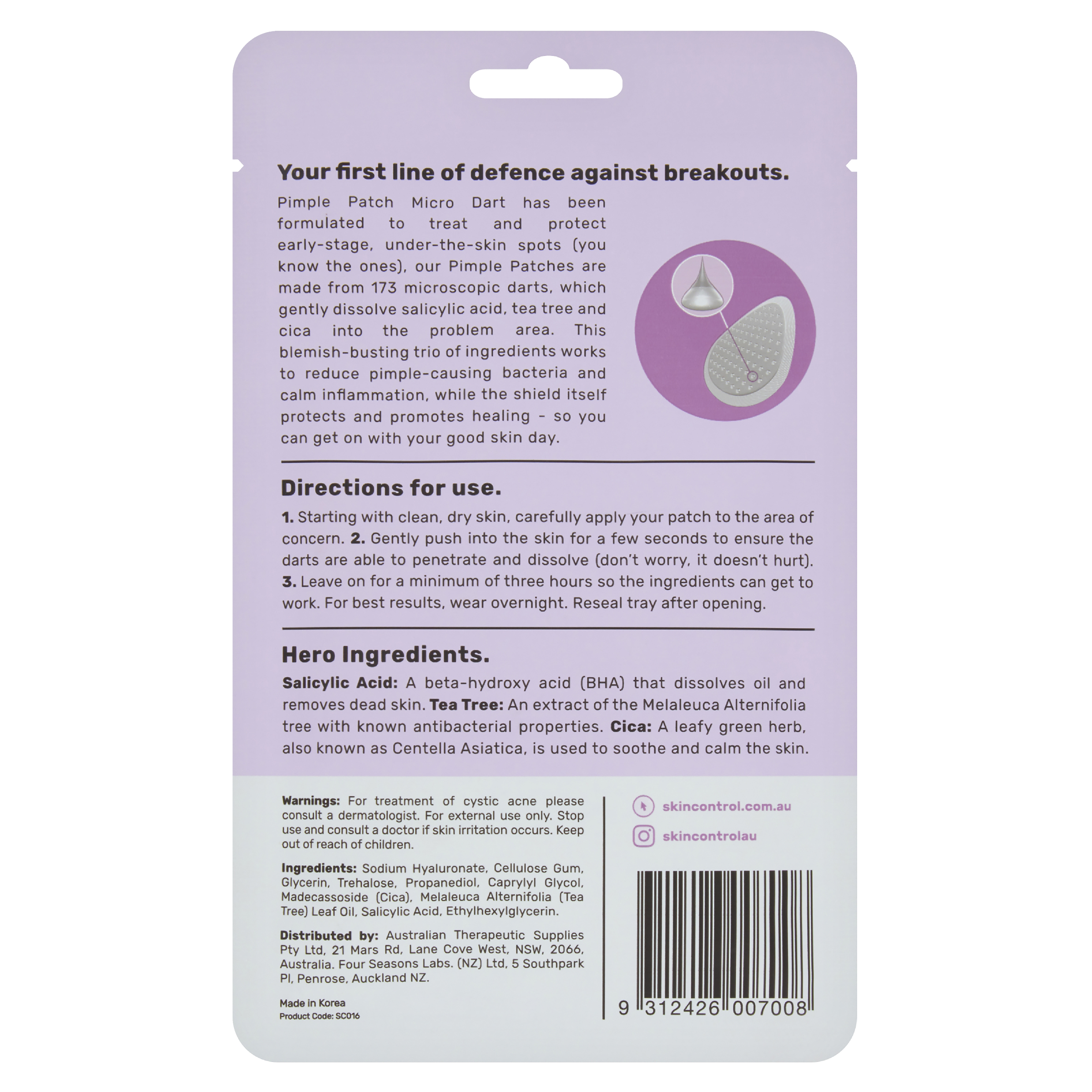 SKIN CONTROL PIMPLE PATCH MICRO DART 9 PACK - Image 2