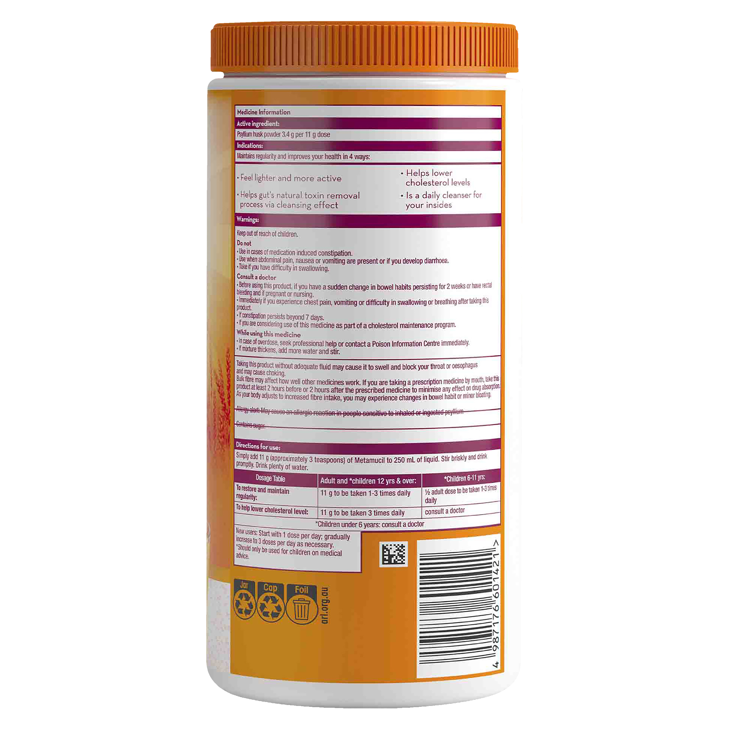 METAMUCIL ORANGE GRANULAR 528G 48 DOSES - Image 2