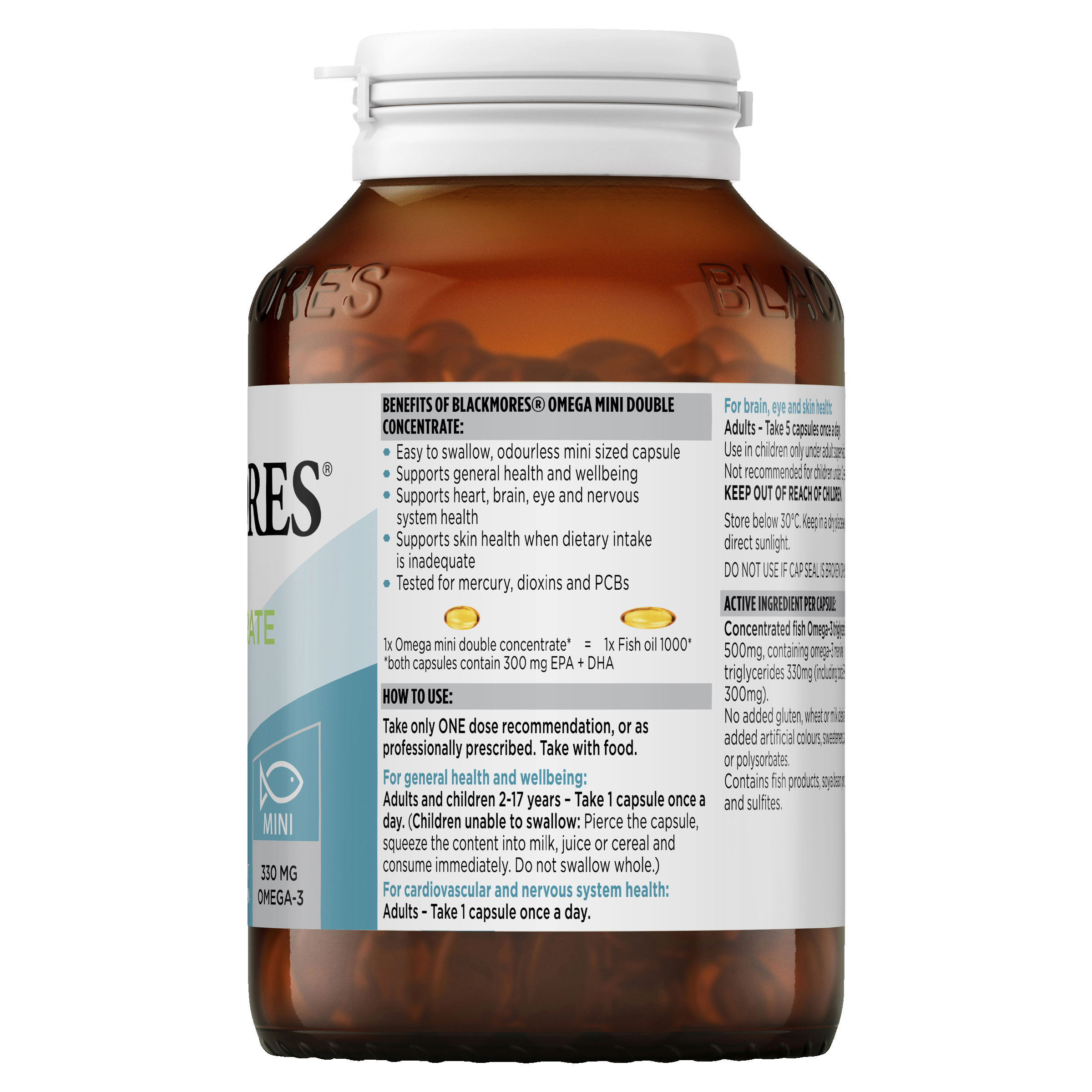BLACKMORES OMEGA MINI DOUBLE CONCENTRATE 200 CAPSULES - Image 2