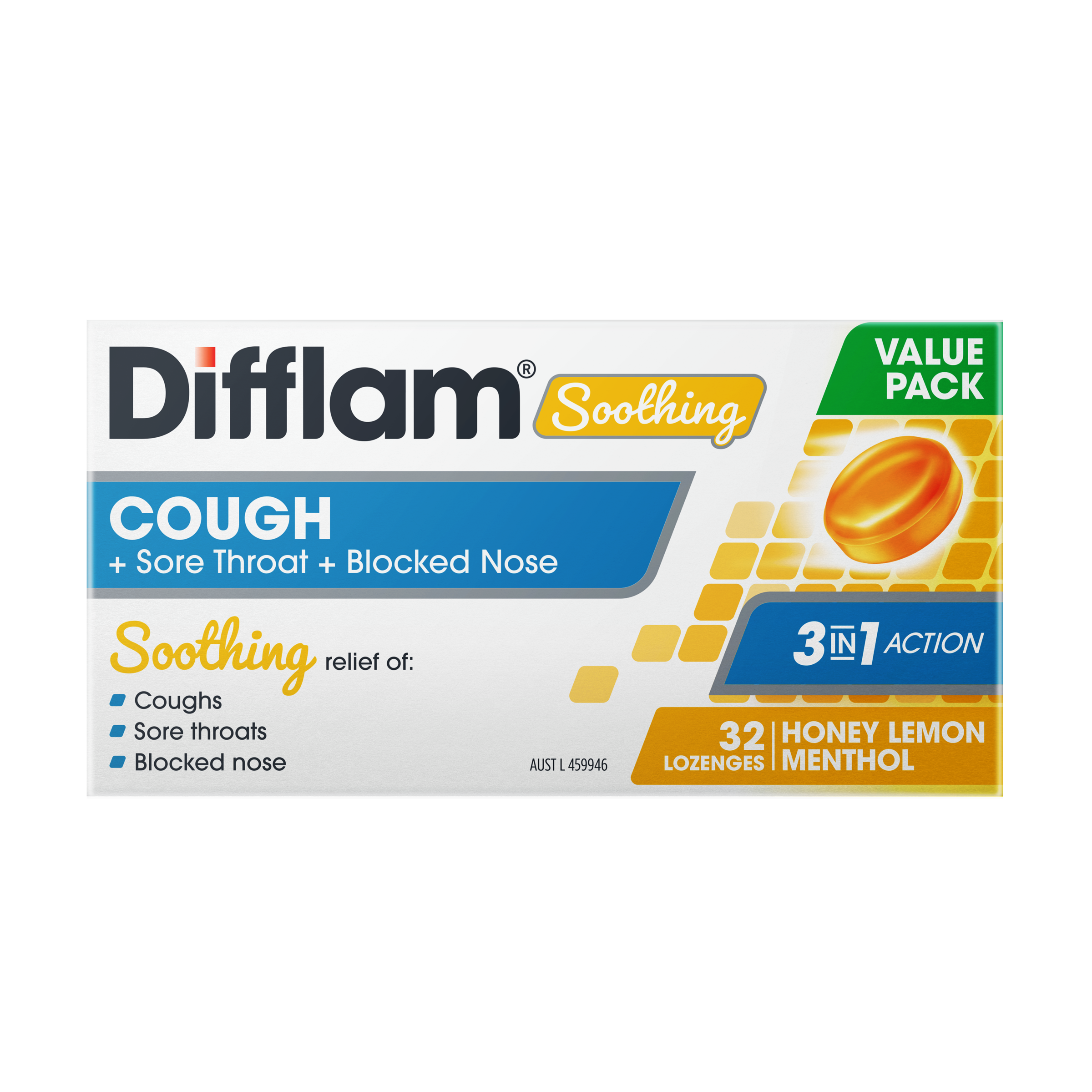Difflam Soothing 3 In 1 Action Honey & Lemon 32 Lozenges - Image 2