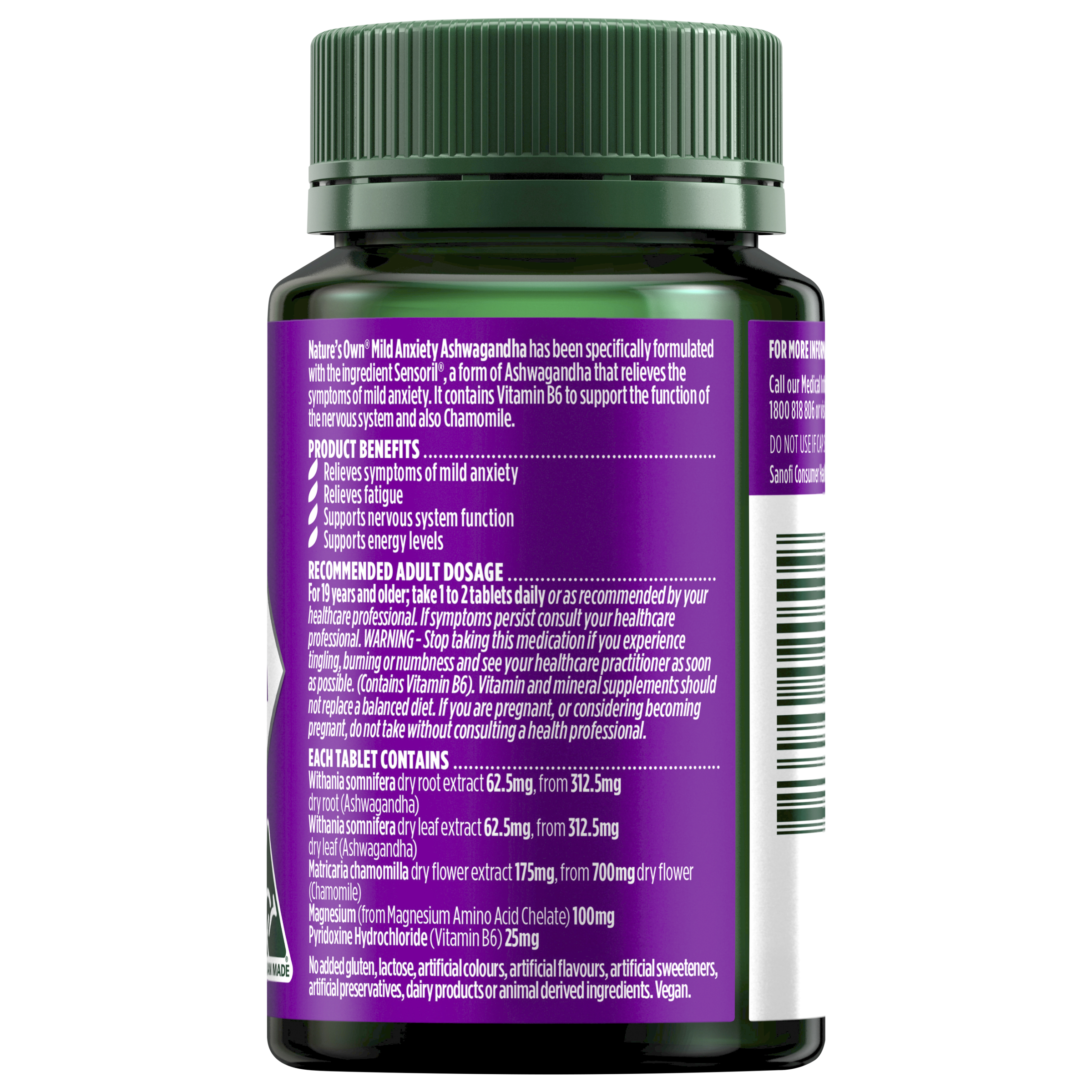 NATURES OWN MILD ANXIETY ASHWAGANDHA 60 TABLETS - Image 2
