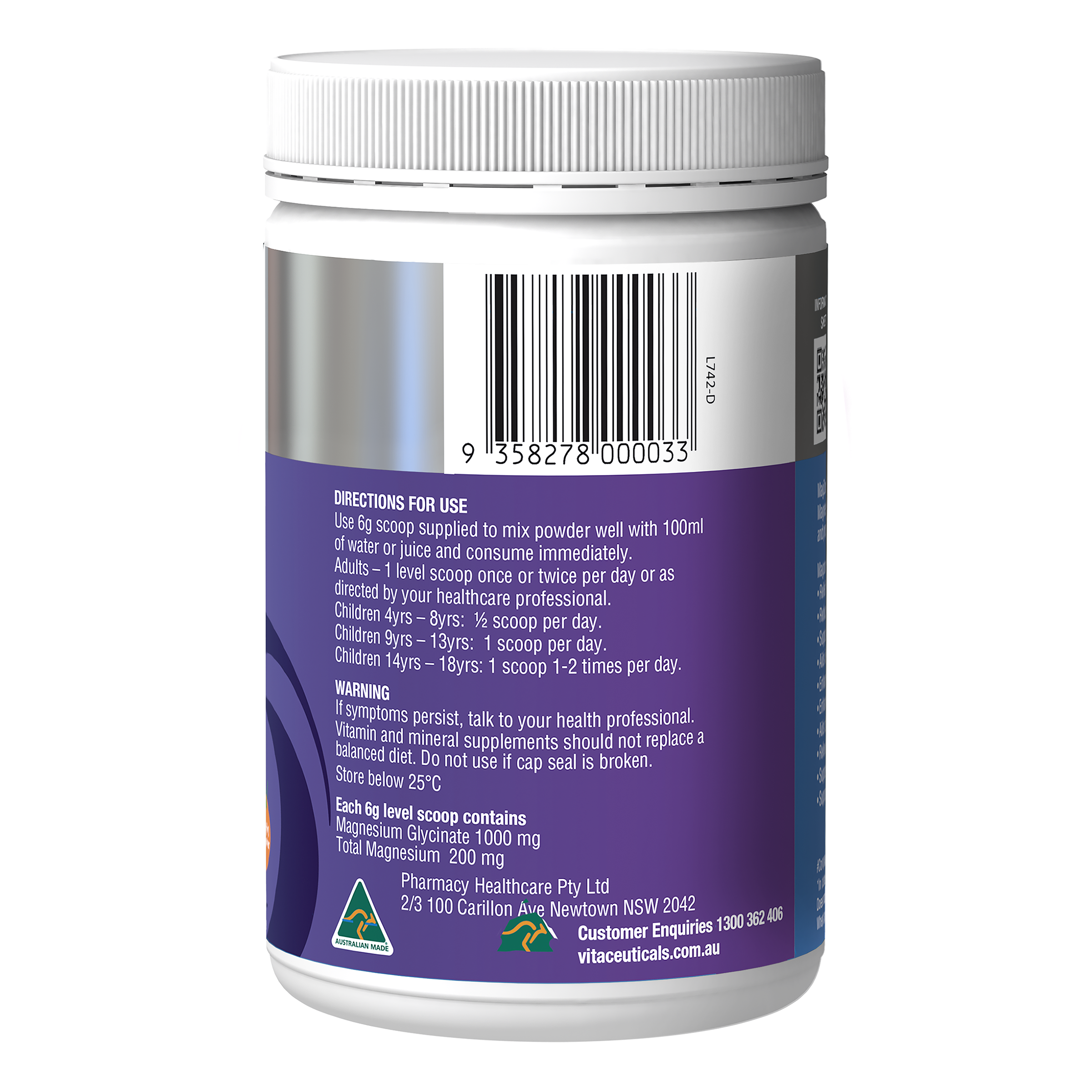 VITACEUTICALS MAGZORB MAGNESIUM GLYCINATE 1000MG 240G POWDER - Image 2