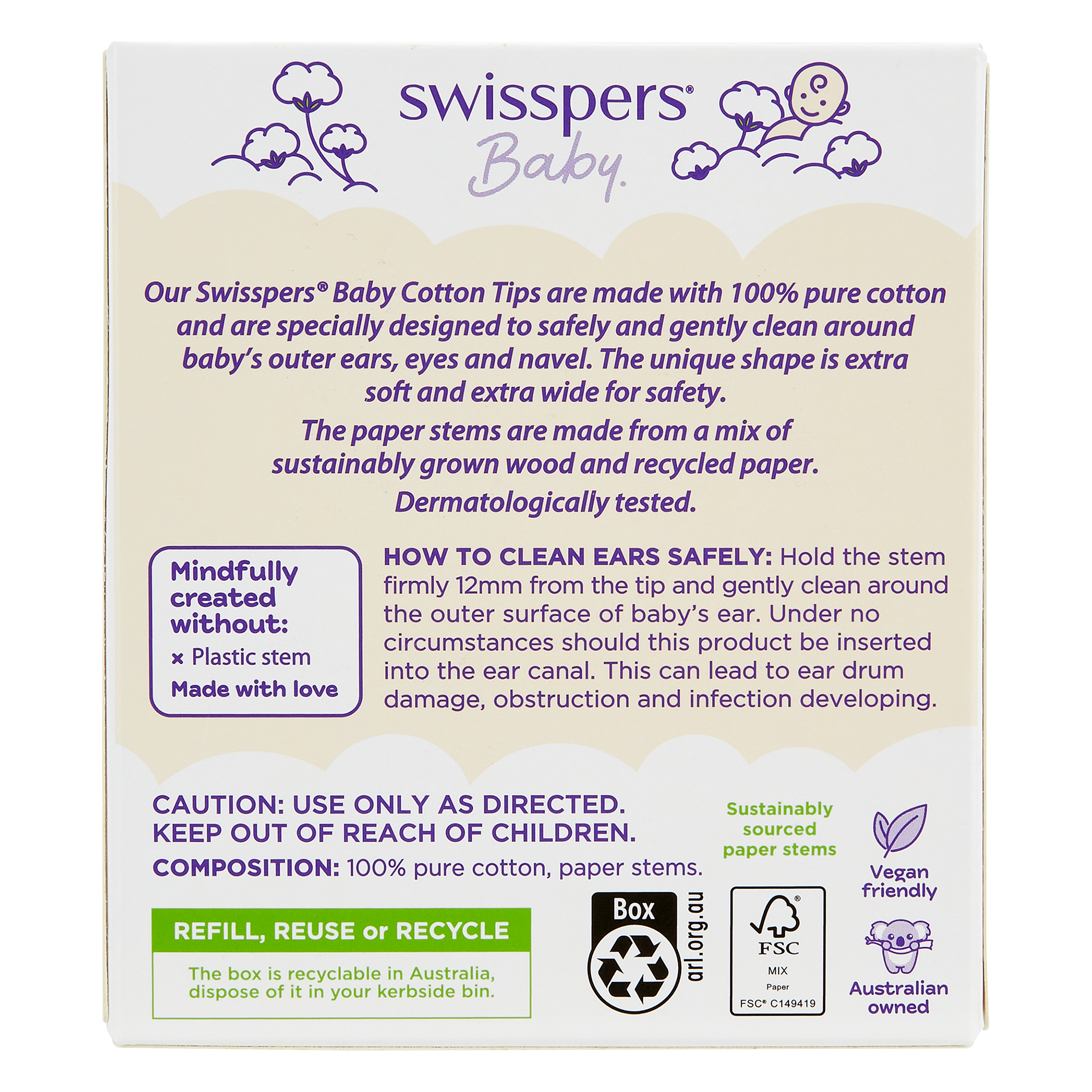 SWISSPERS BABY ORGANIC COTTON TIPS PAPER STEMS 40 PACK - Image 2