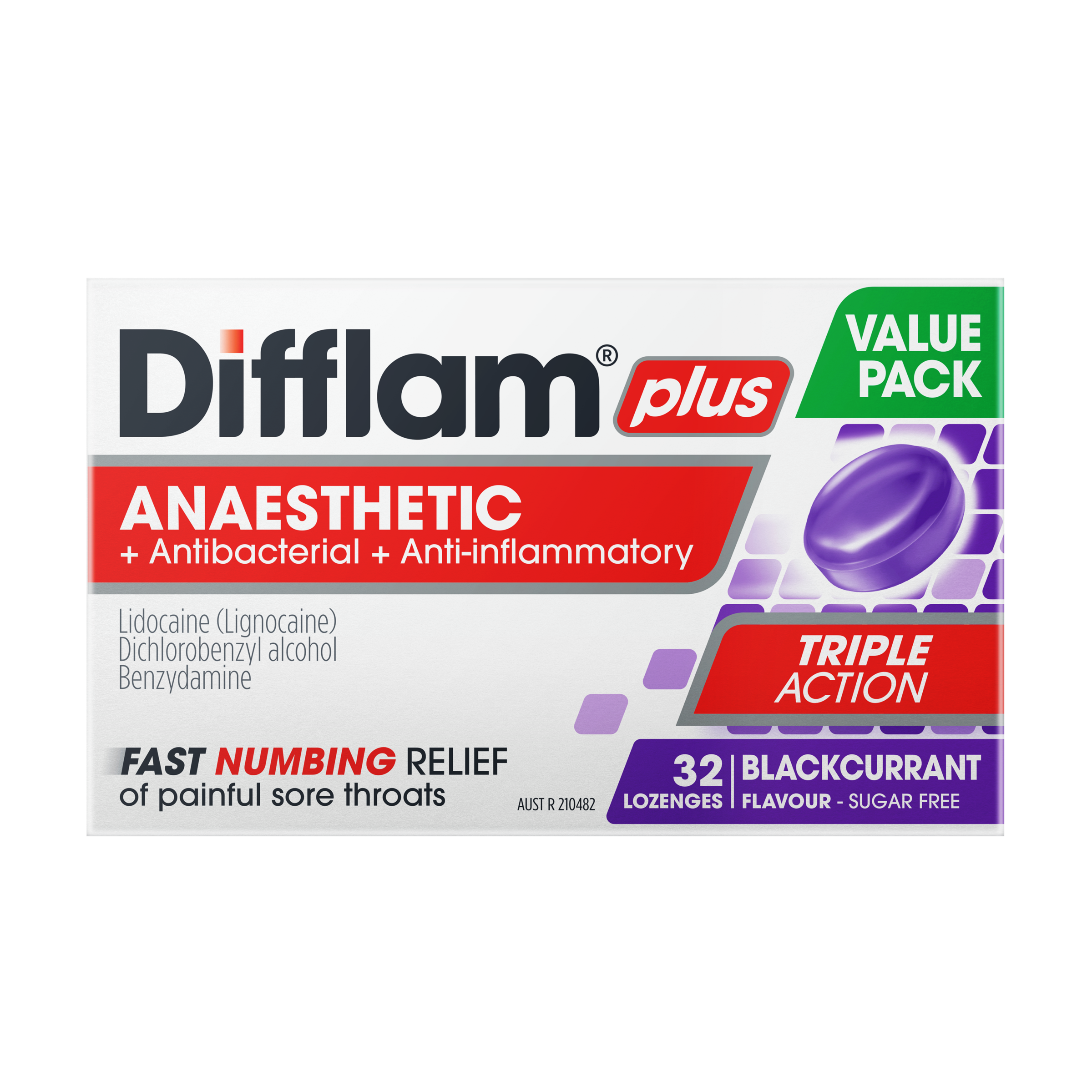 Difflam Plus Triple Action Blackcurrant 32 Lozenges - Image 2