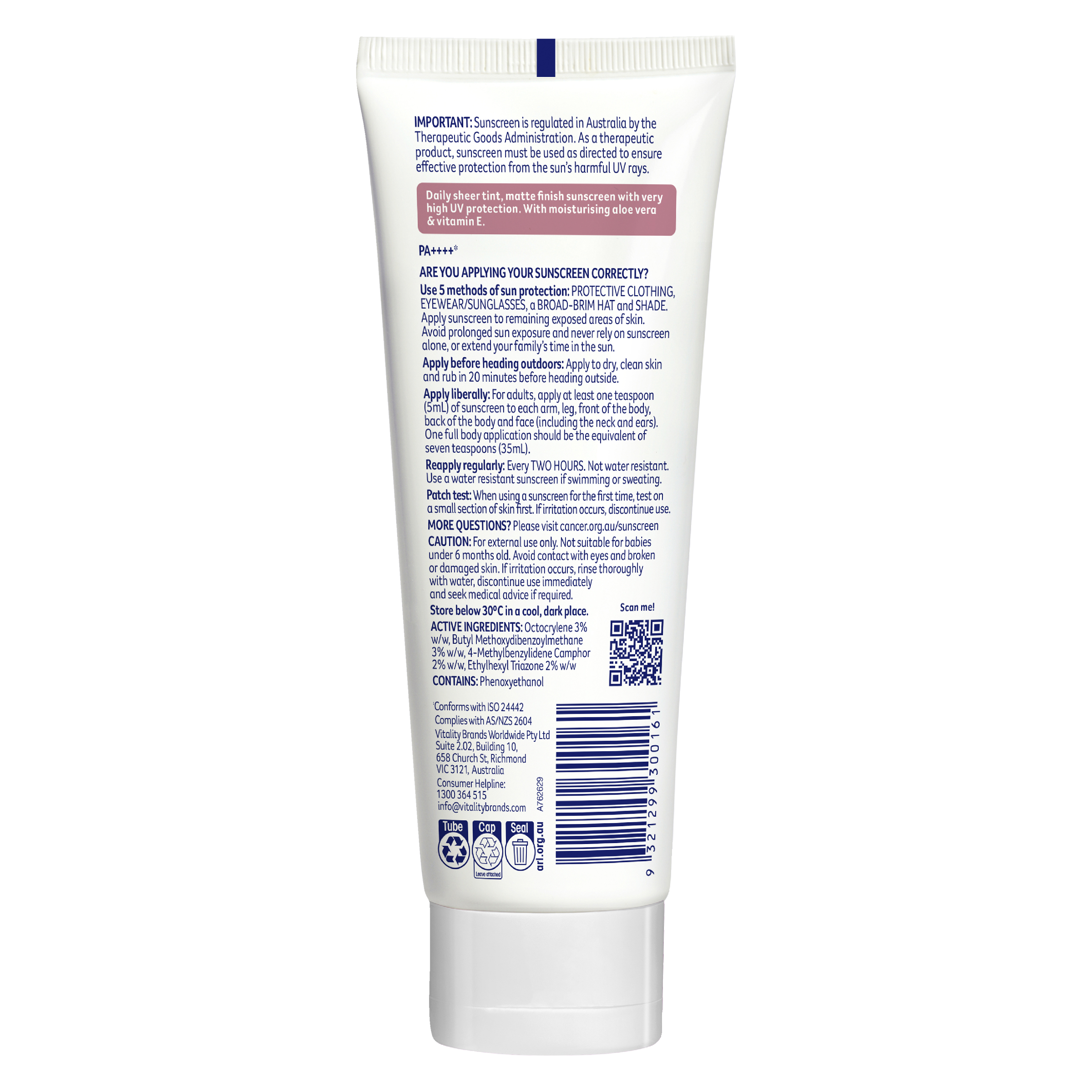 CANCER COUNCIL FACE SUNSCREEN MATT LIGHT TINT TUBE SPF50+ 75ML - Image 2