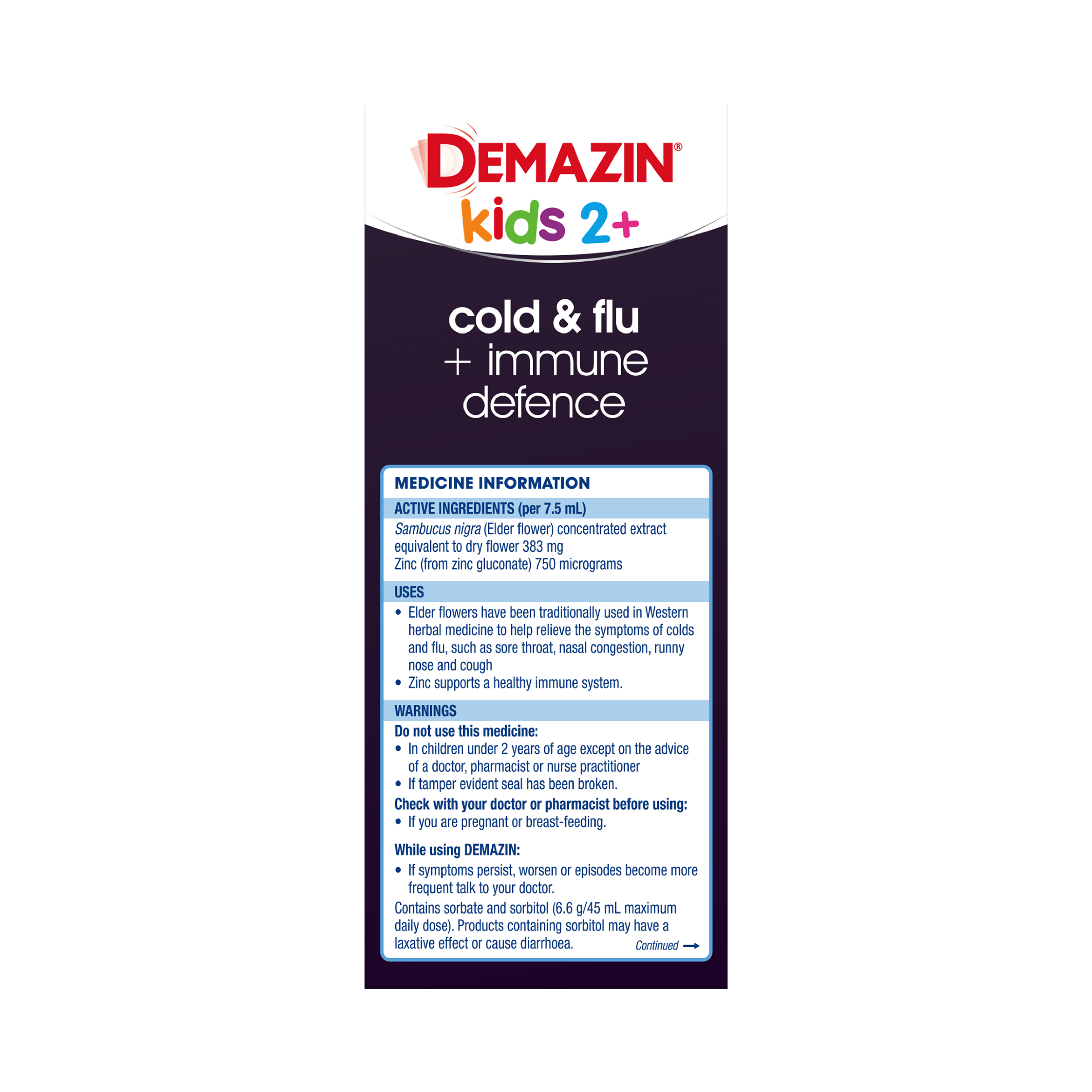 DEMAZIN KIDS 2+ COLD & FLU + IMMUNE DEFENCE 200ML - Image 3