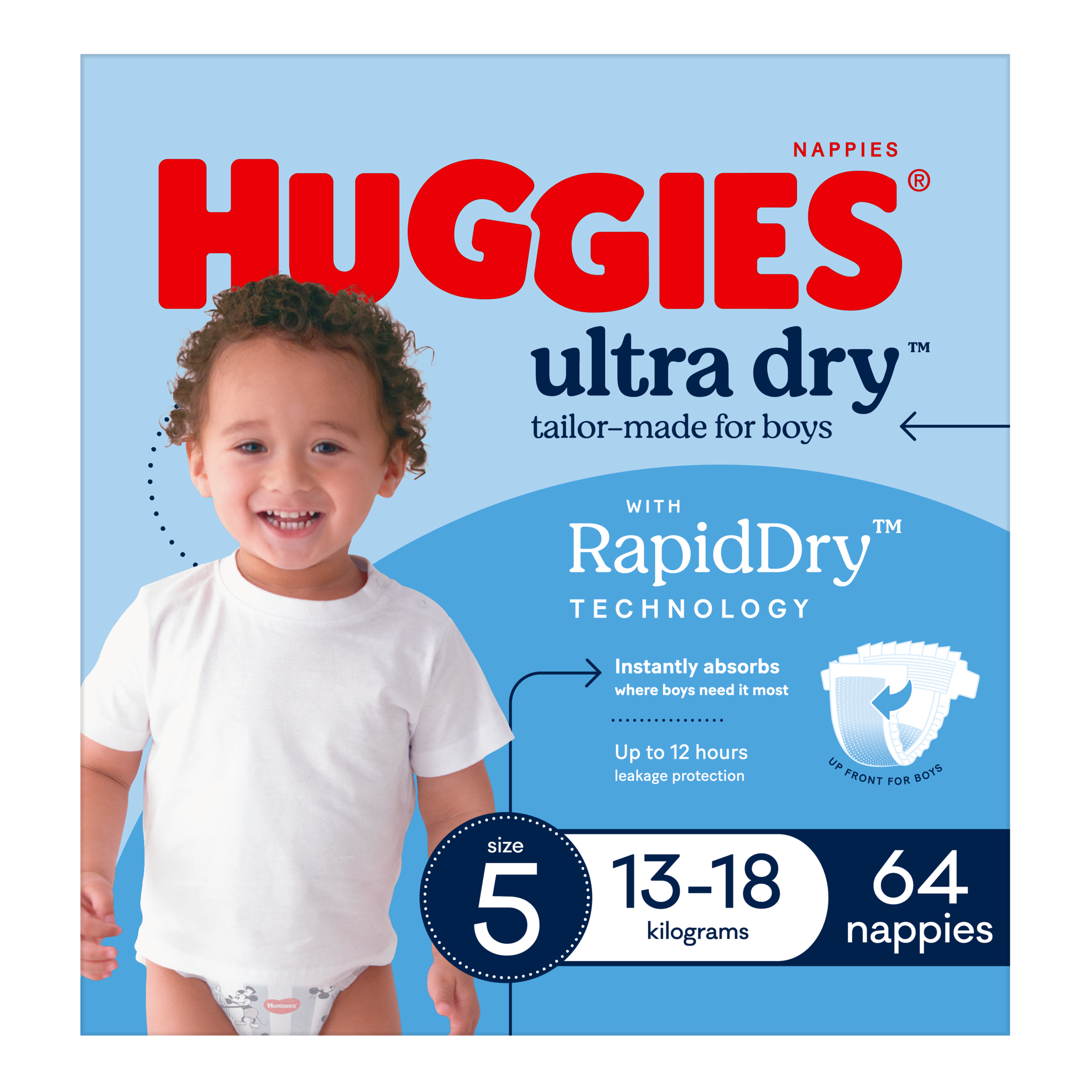 HUGGIES JUMBO ULTRADRY NAPPIES WALKER BOY 64 PACK - Image 6