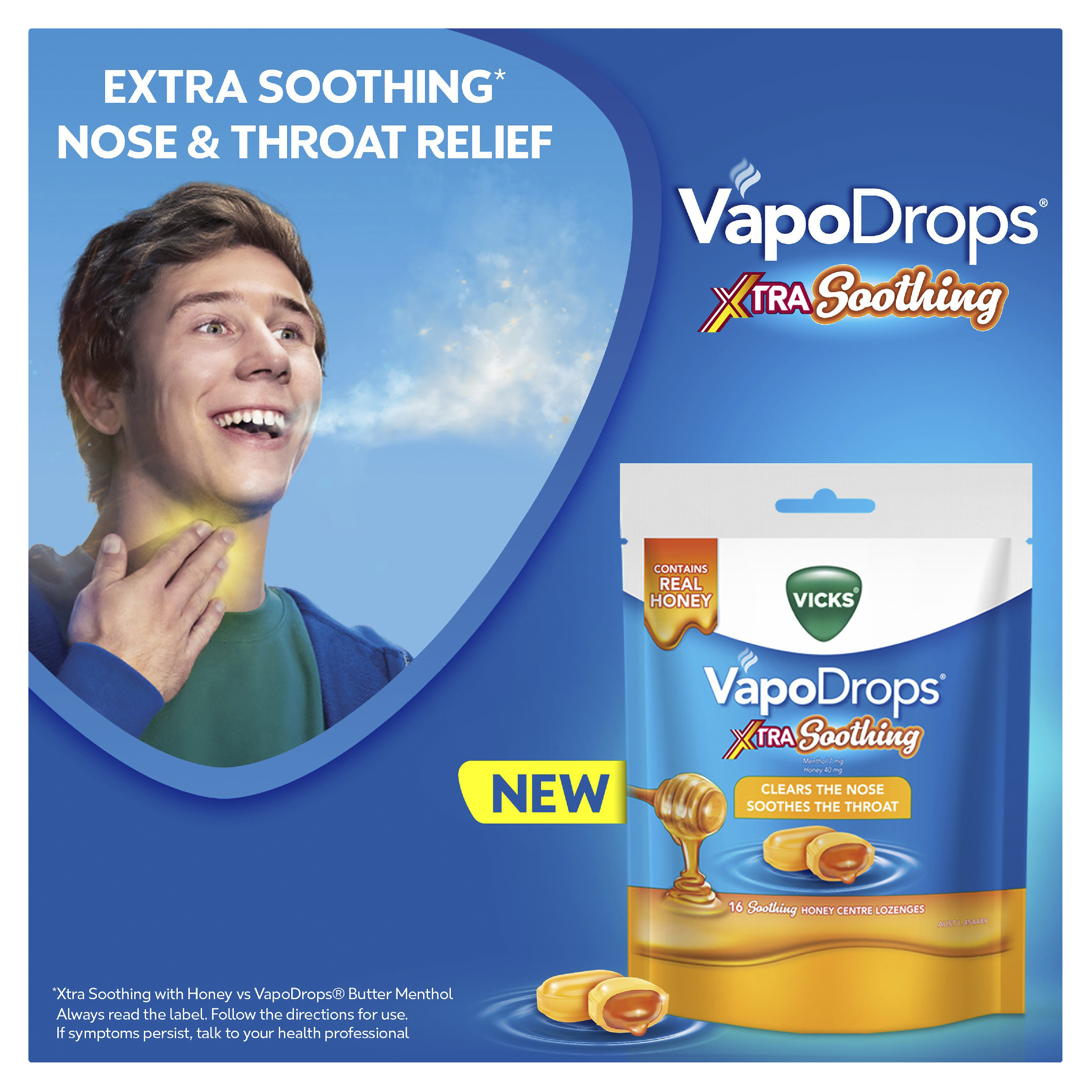 VICKS VAPODROPS XTRA SOOTHING HONEY 16 LOZENGES - Image 8