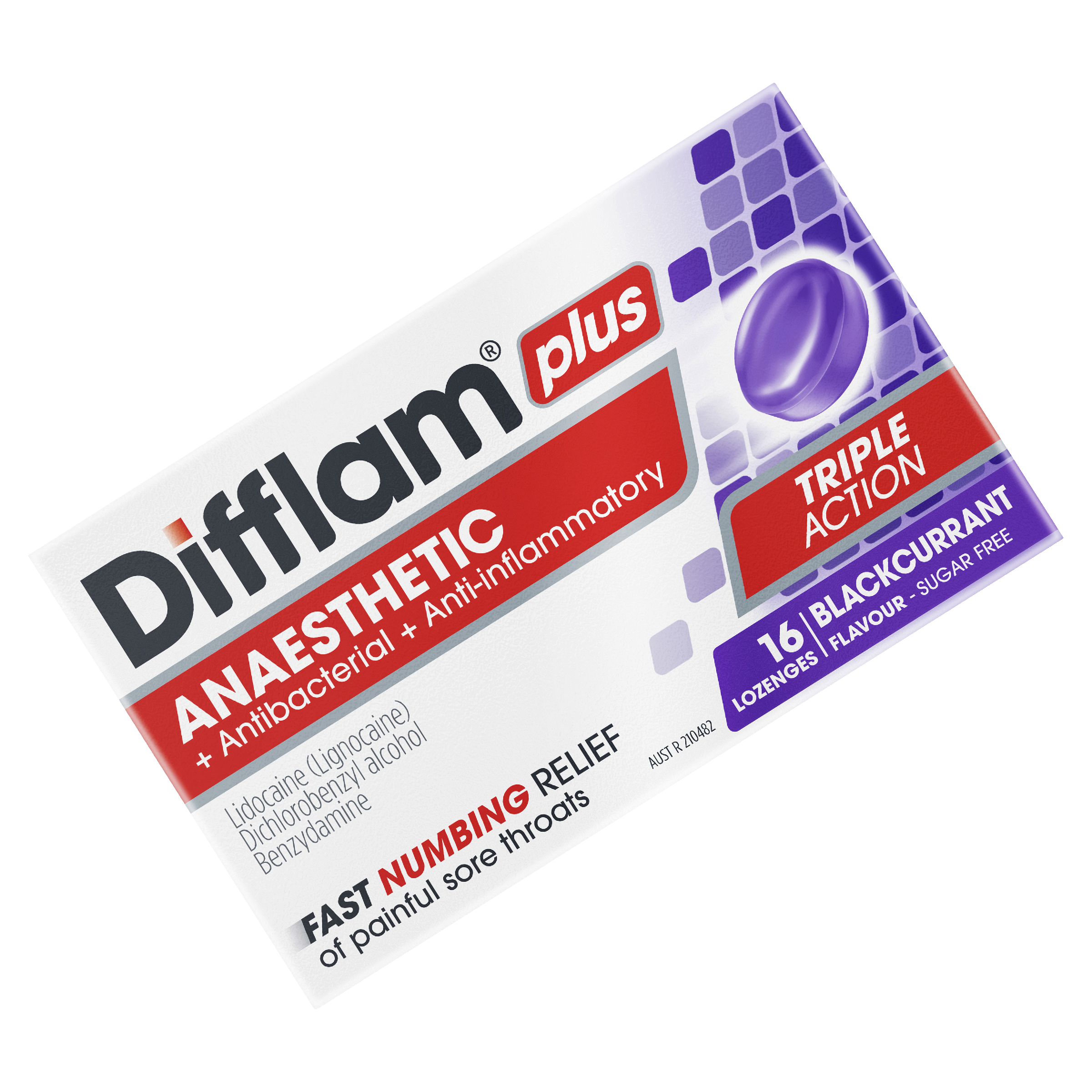 DIFFLAM PLUS ANAESTHETIC BLACKCURRANT SUGAR FREE 16 LOZENGES - Image 10