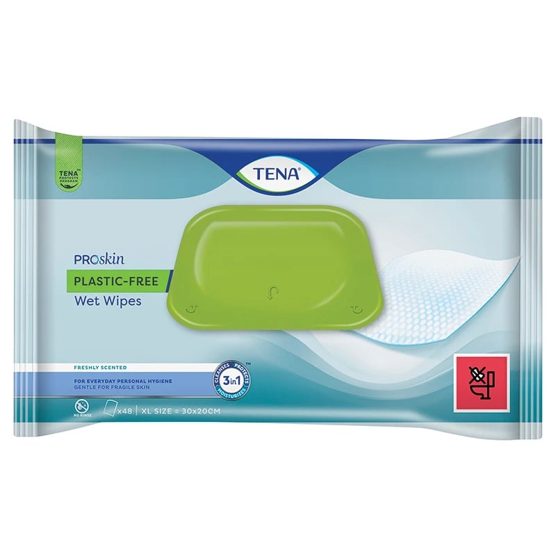 TENA PLASTIC FREE WET WIPES 48 PACK