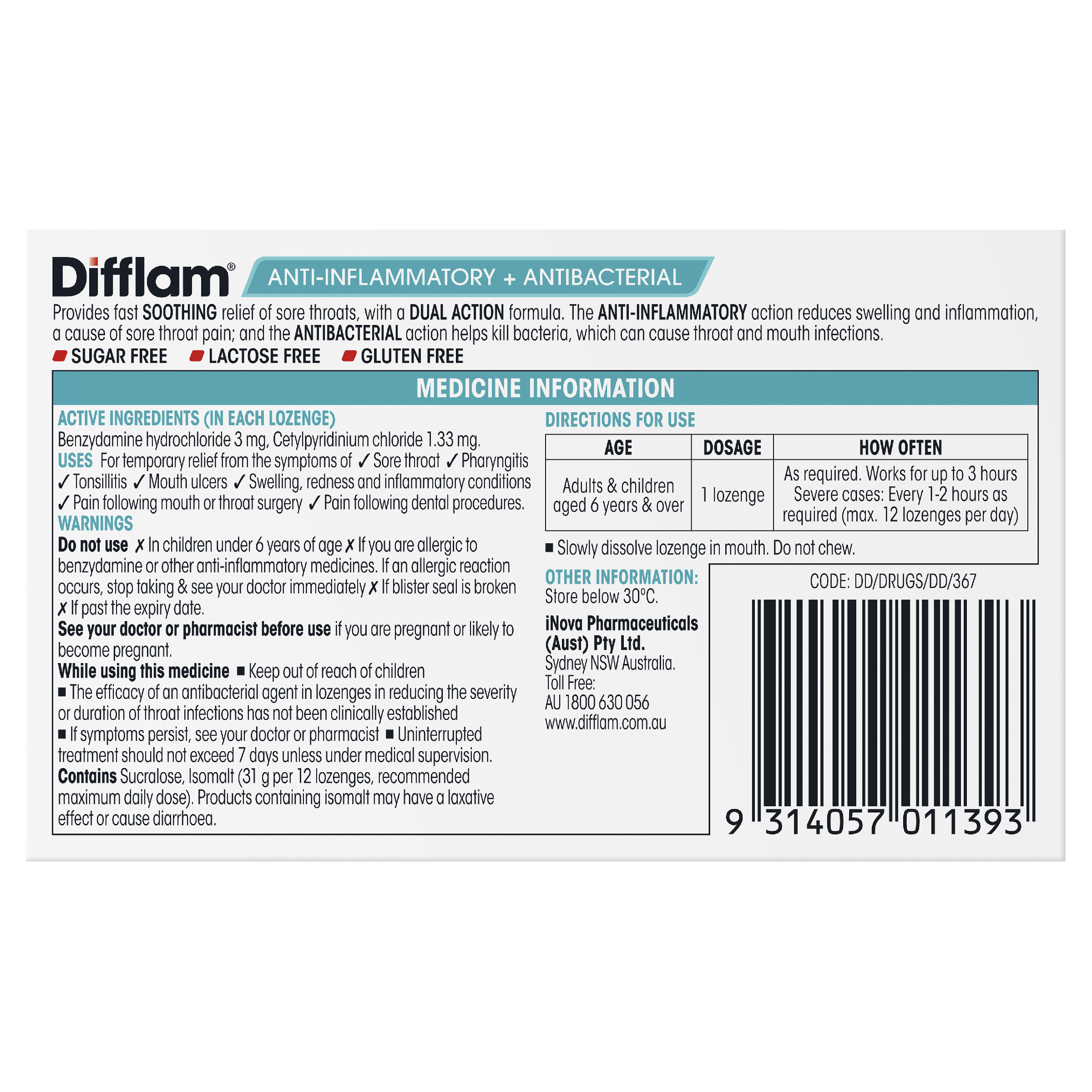 DIFFLAM RASPBERRY SUGAR FREE 16 LOZENGES - Image 4