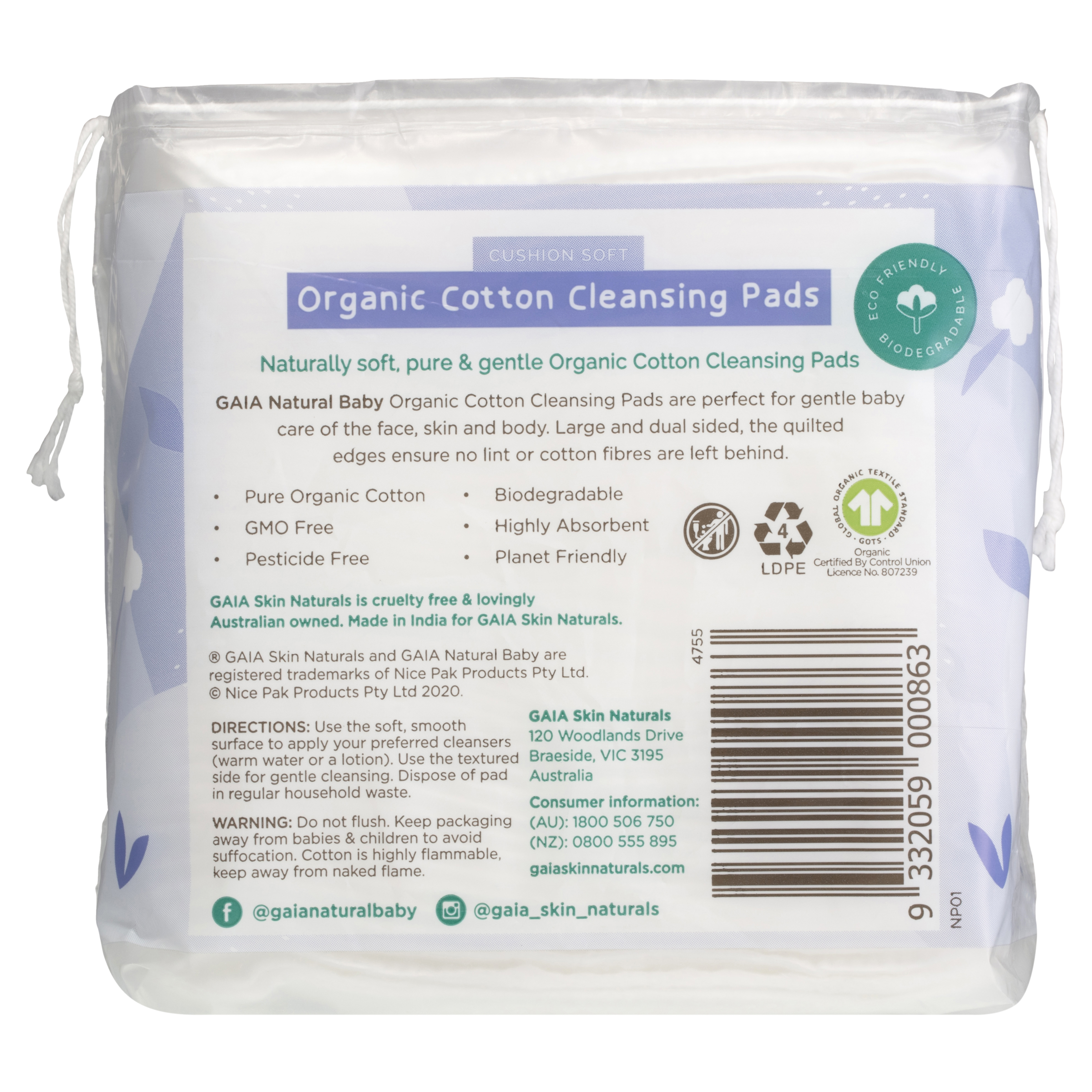 GAIA COTTON CLEANSING PADS LARGE 40 PACK - Image 2