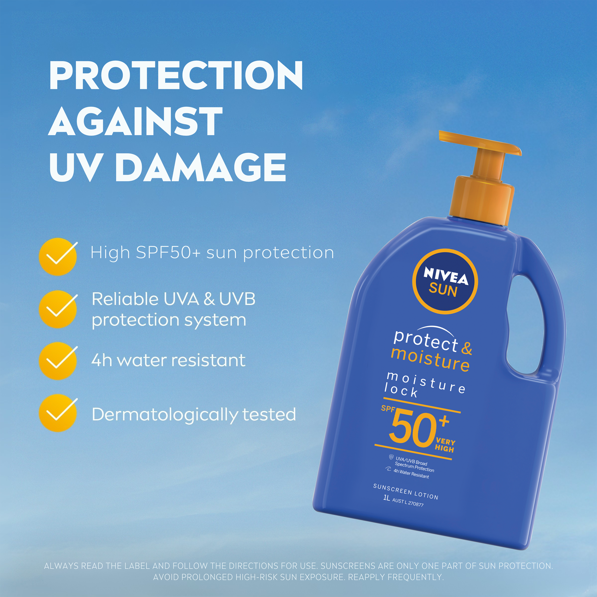 NIVEA PROTECT & MOISTURE SUNSCREEN LOTION SPF50+ 1 LITRE - Image 4