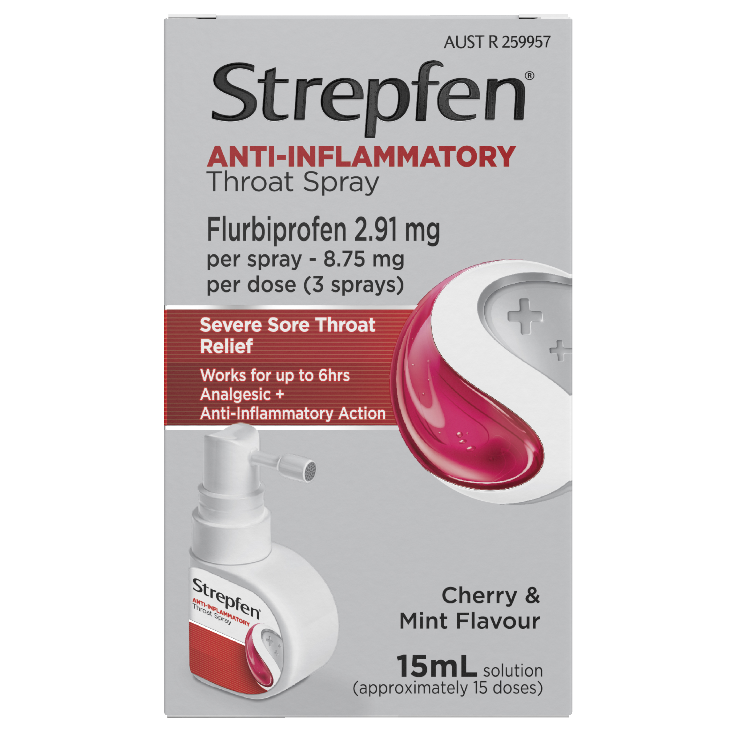 STREPFEN ANTI-INFLAMMATORY THROAT SPRAY CHERRY & MINT 15ML - Image 2