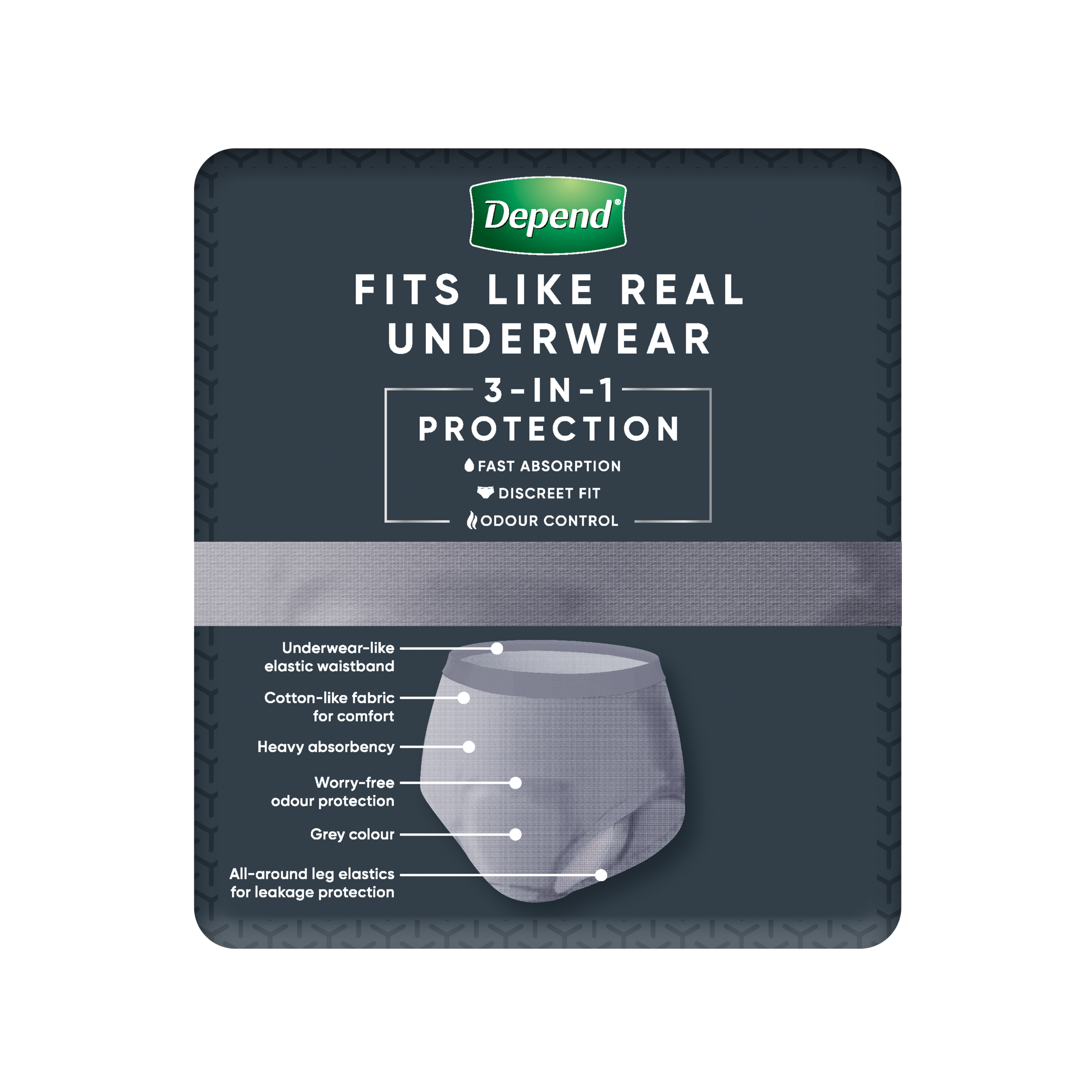 DEPEND MEN ADVANCED PROTECTION UNDERWEAR 7D MEDIUM 8 PACK - Image 2