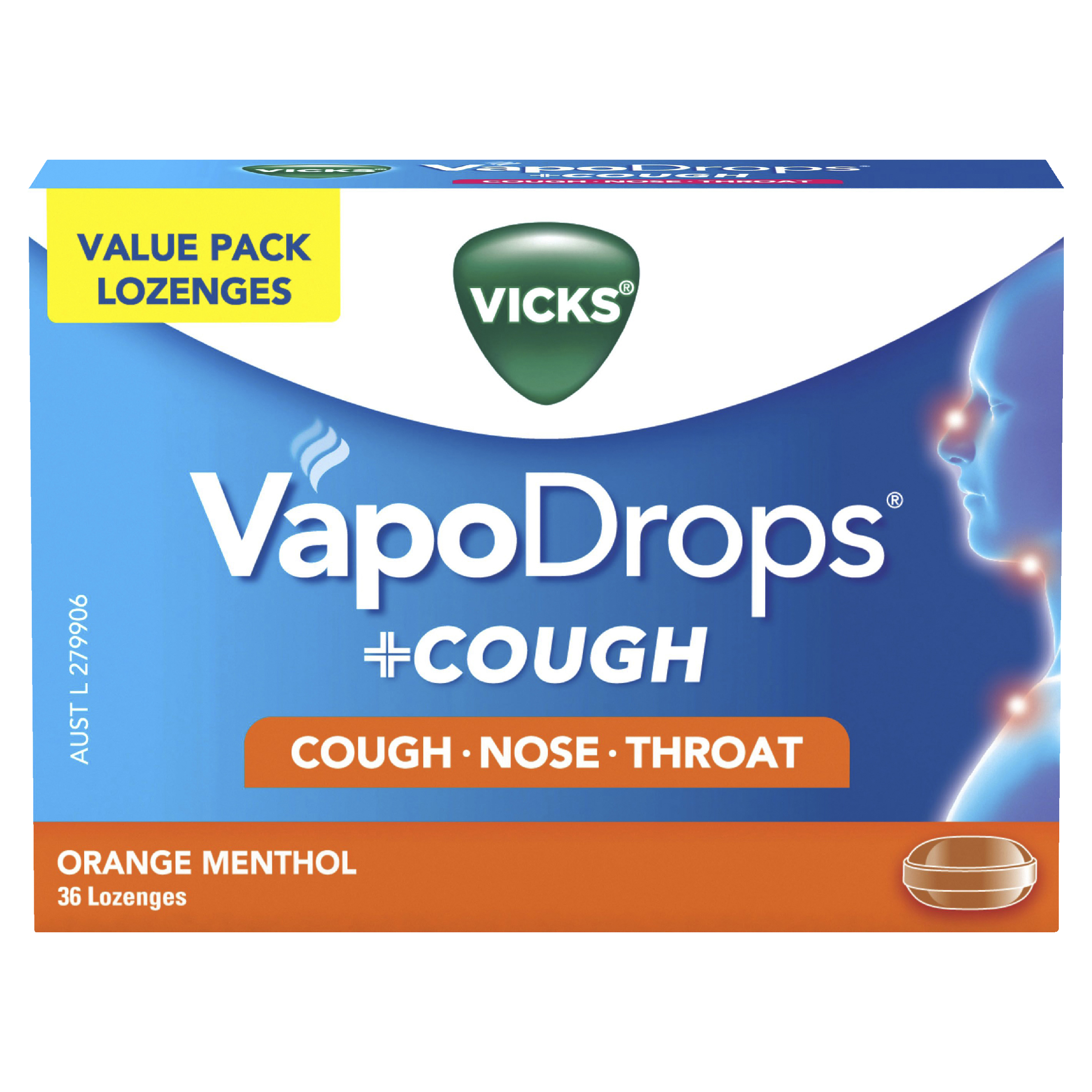 VICKS VAPODROPS+COUGH ORANGE MENTHOL 36 PACK - Image 2