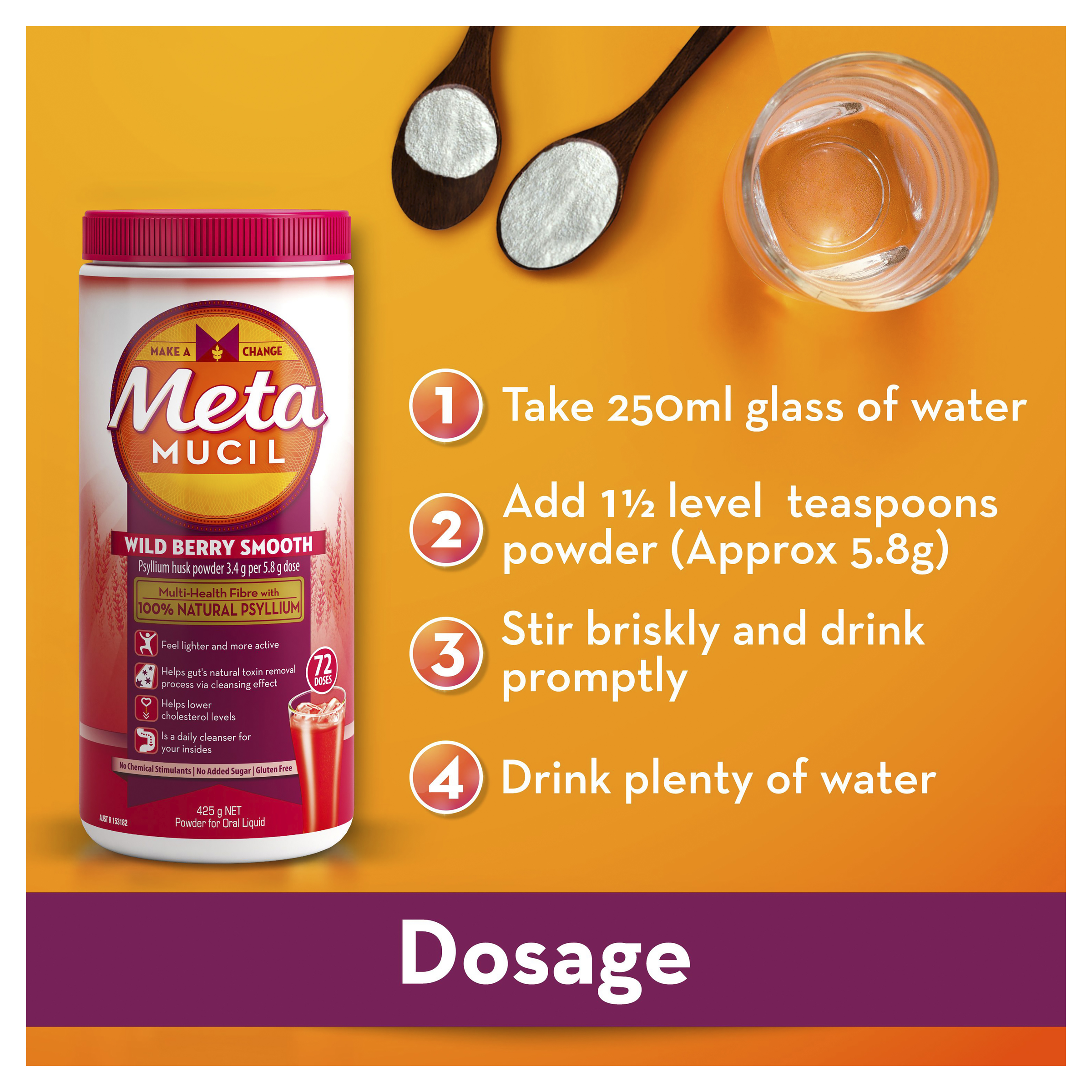 METAMUCIL WILD BERRY SMOOTH 425G 72 DOSES - Image 5