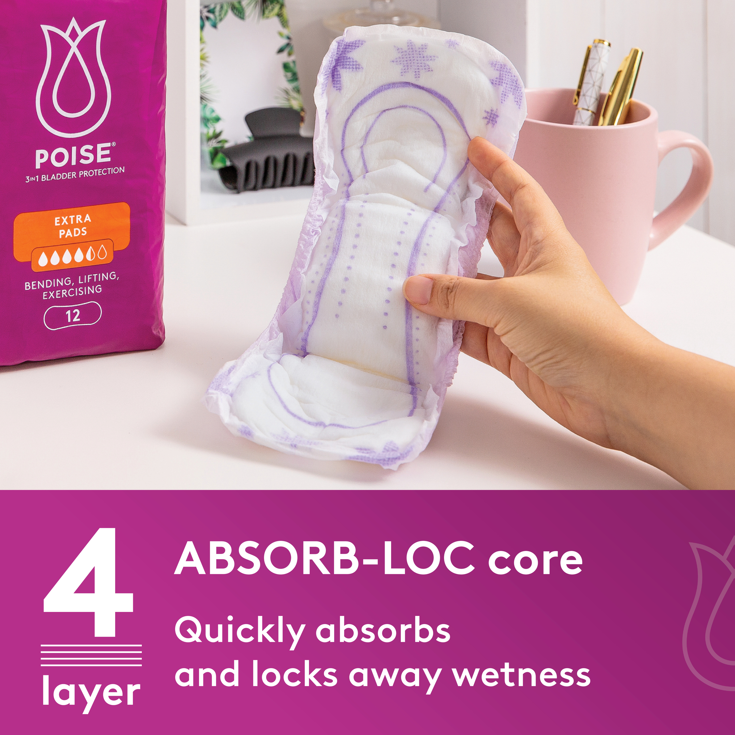 POISE 3-IN-1 PADS EXTRA 4.5D 12 PACK - Image 7