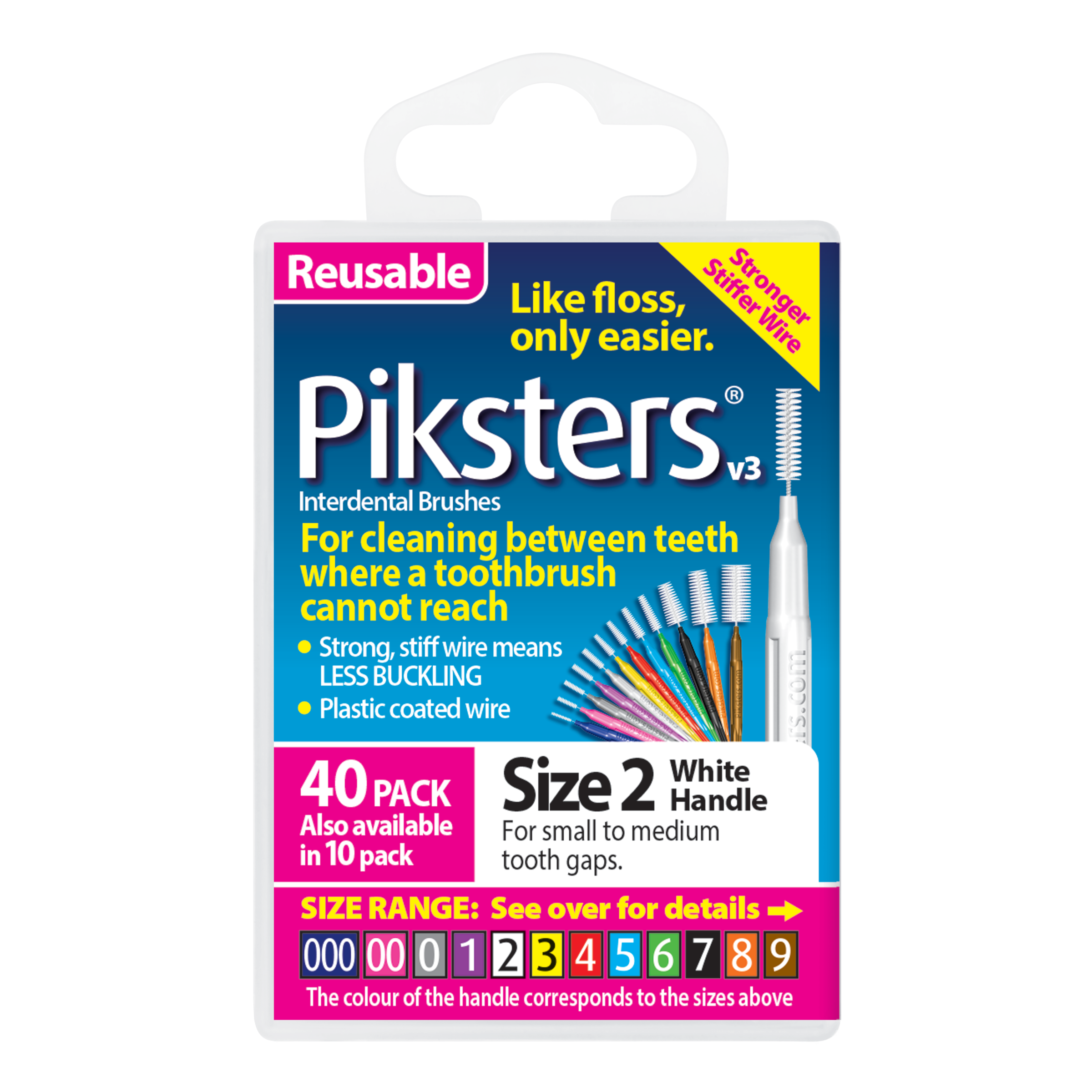PIKSTERS INTERDENTAL BRUSH SIZE 2 WHITE 40 PACK - Image 2