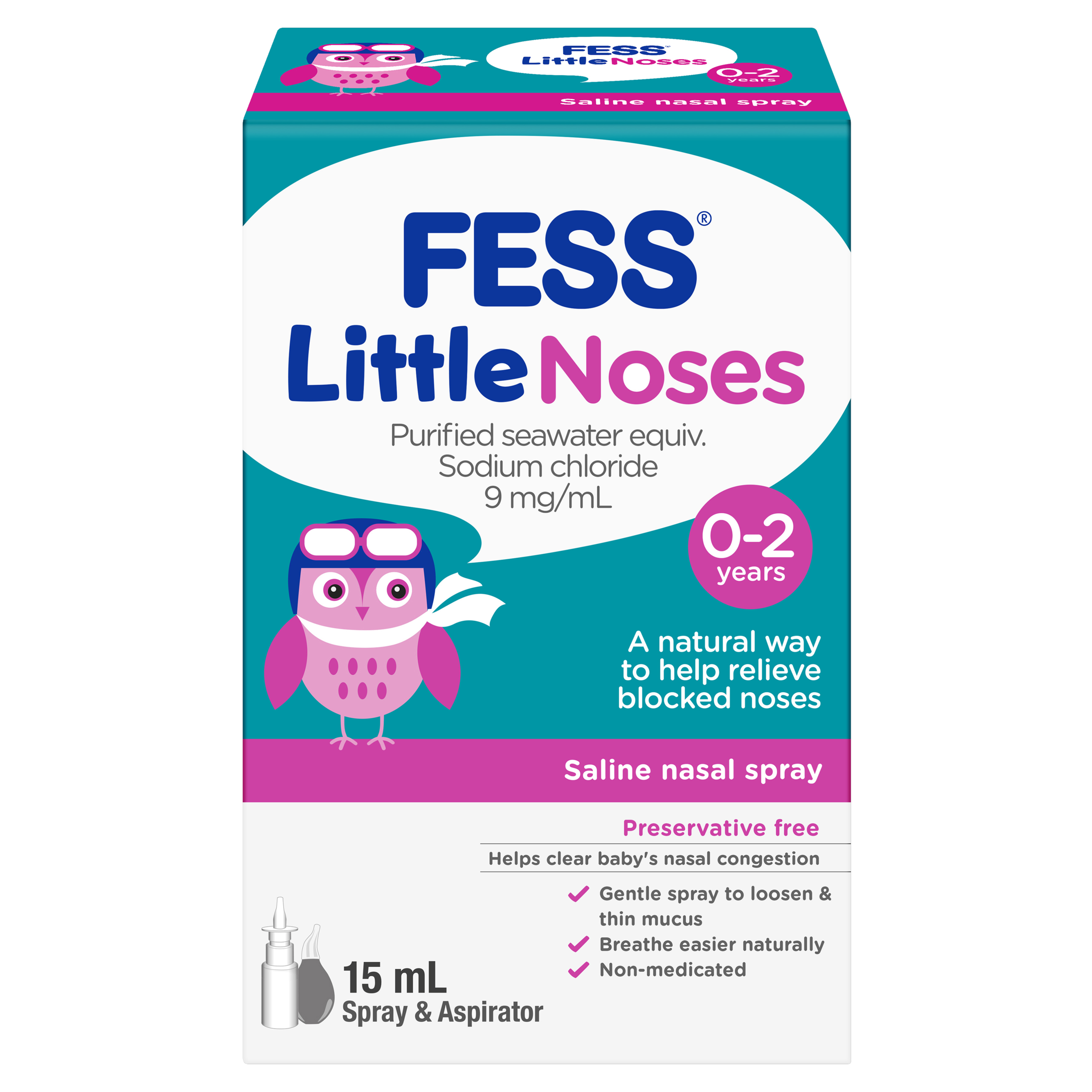 FESS LITTLE NOSES SALINE SPRAY + ASPIRATOR 15ML - Image 2