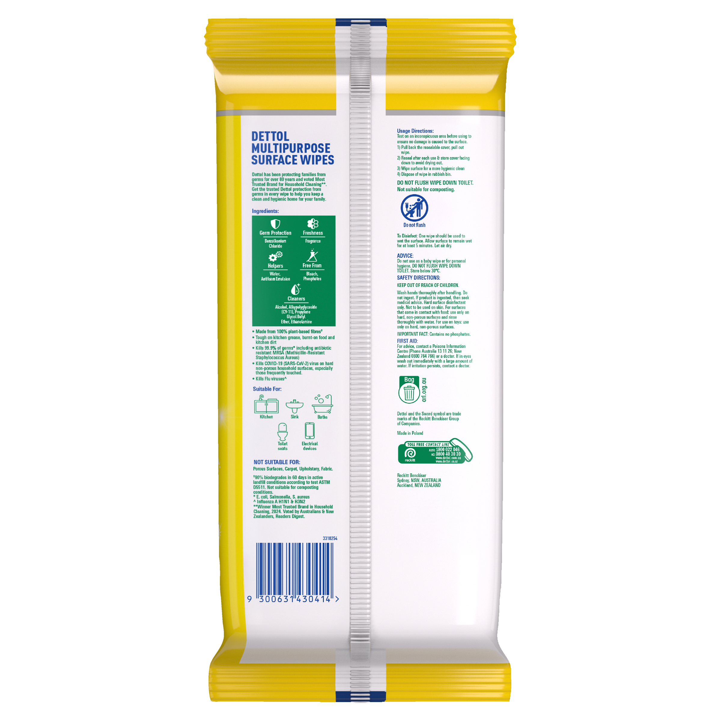DETTOL MULTI PURPOSE CLEANING WIPES LEMON LIME 110 PACK - Image 2