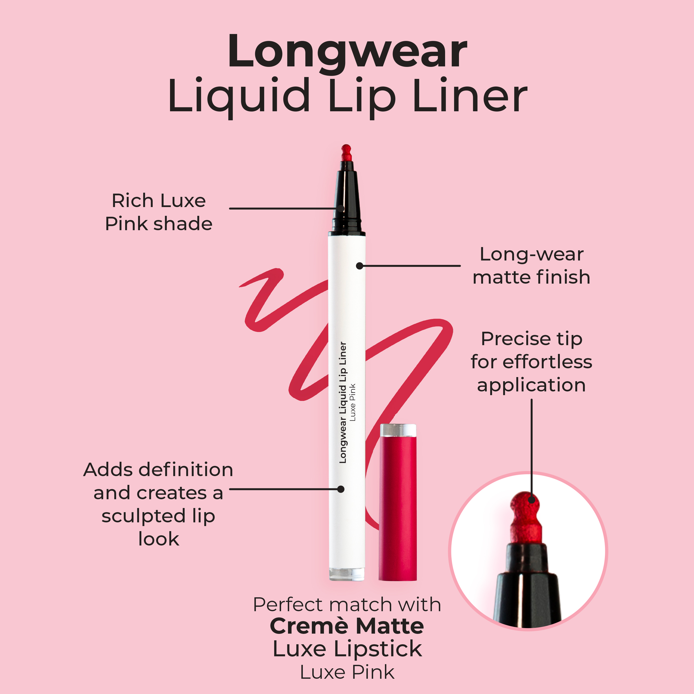 MCO BEAUTY LONGWEAR LIQUID LIP LINER LUXE PINK 1.2ML - Image 2