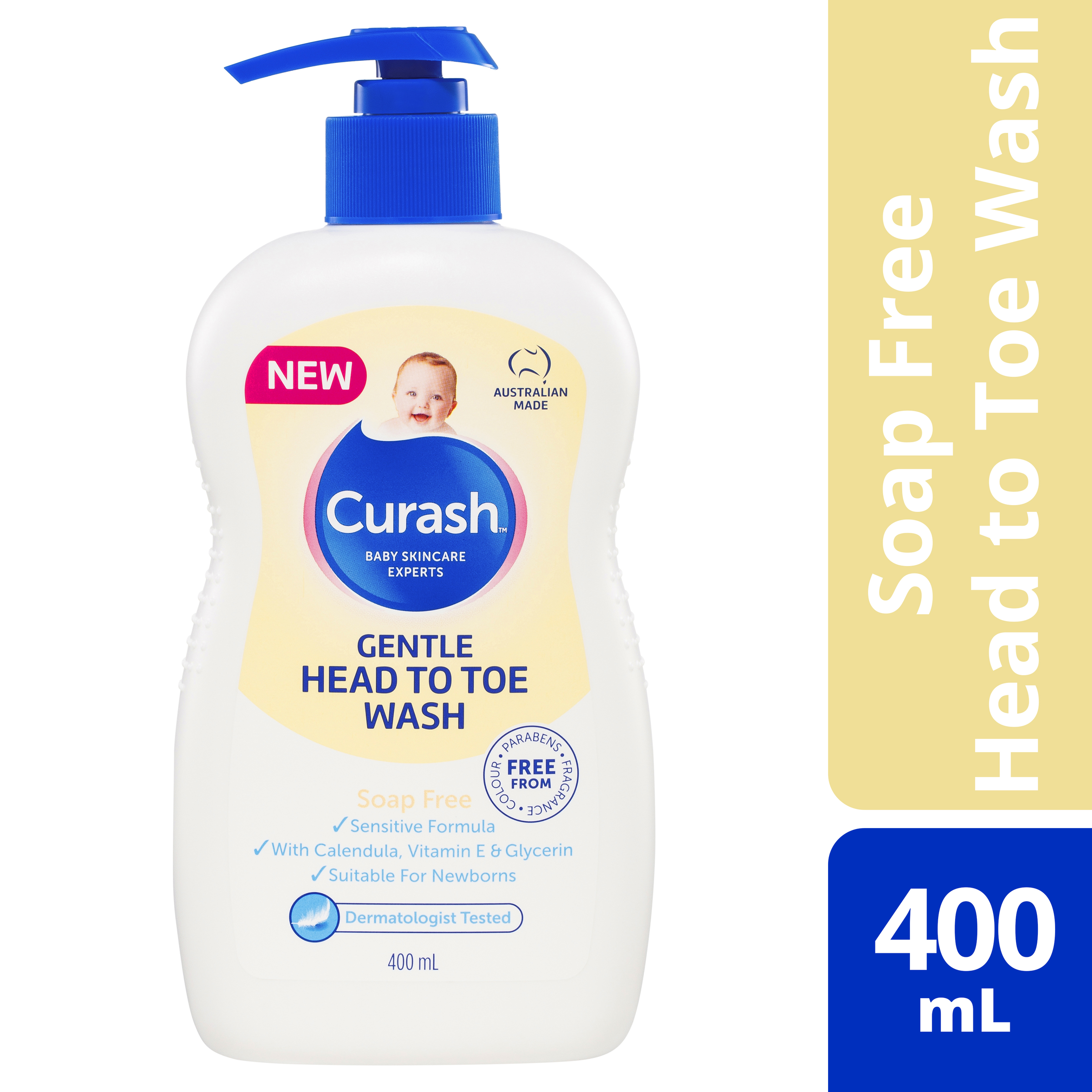 CURASH BABYCARE GENTLE HEAD TO TOE WASH SOAP FREE PUMP 400ML - Image 7