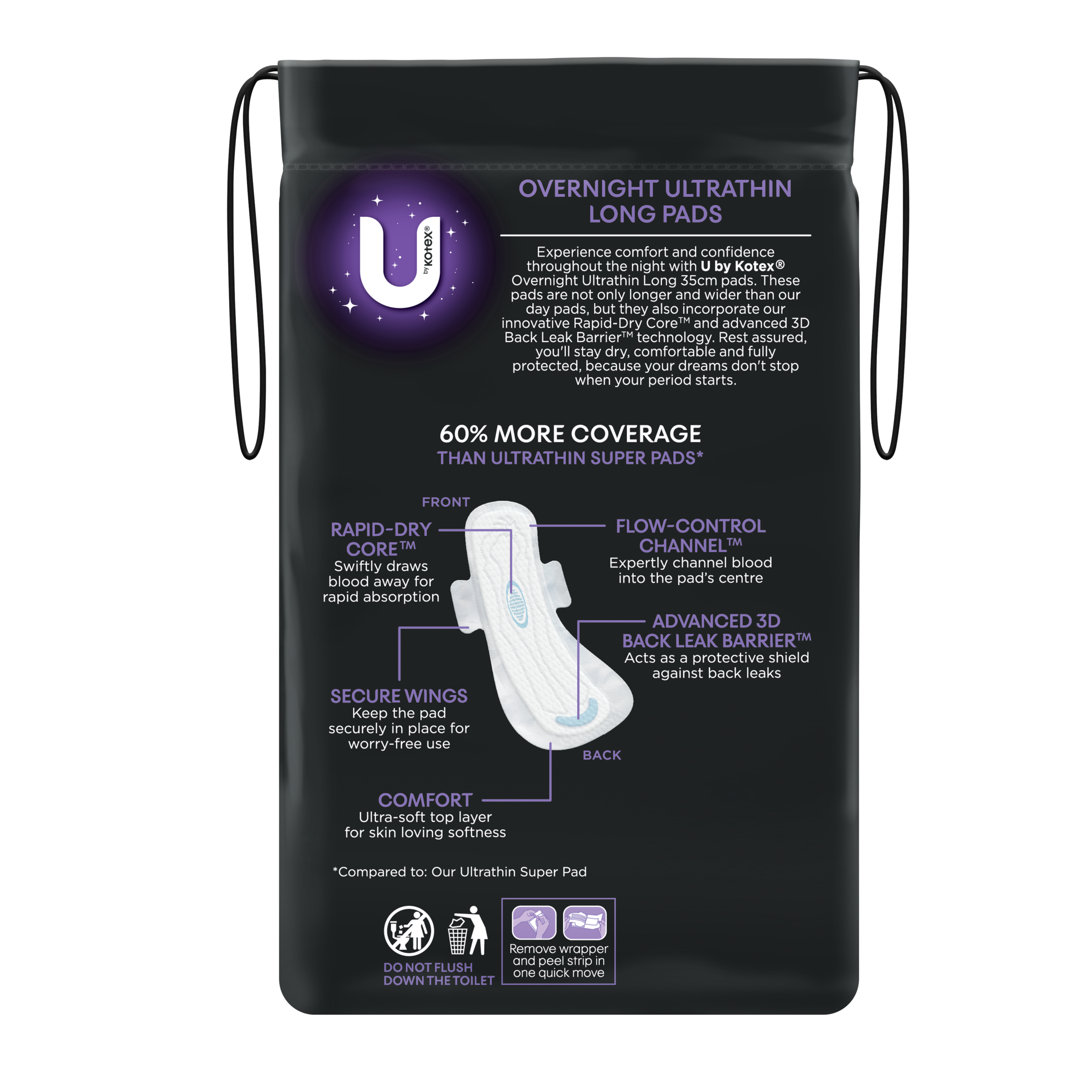 U BY KOTEX PADS ULTRATHIN OVERNIGHT LONG WINGS 8 PACK - Image 4
