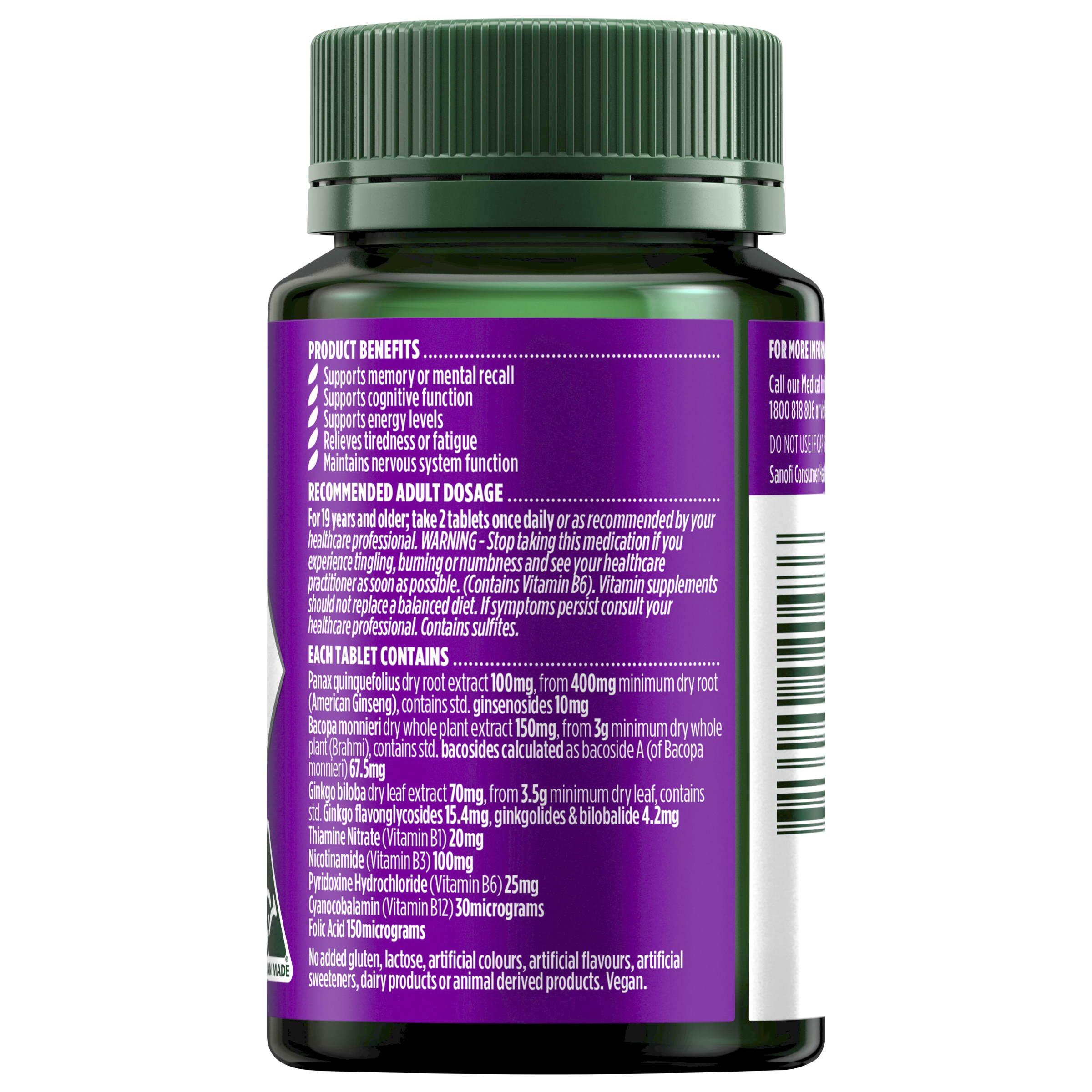 NATURES OWN MIND MEMORY & ENERGY 50 TABLETS - Image 2