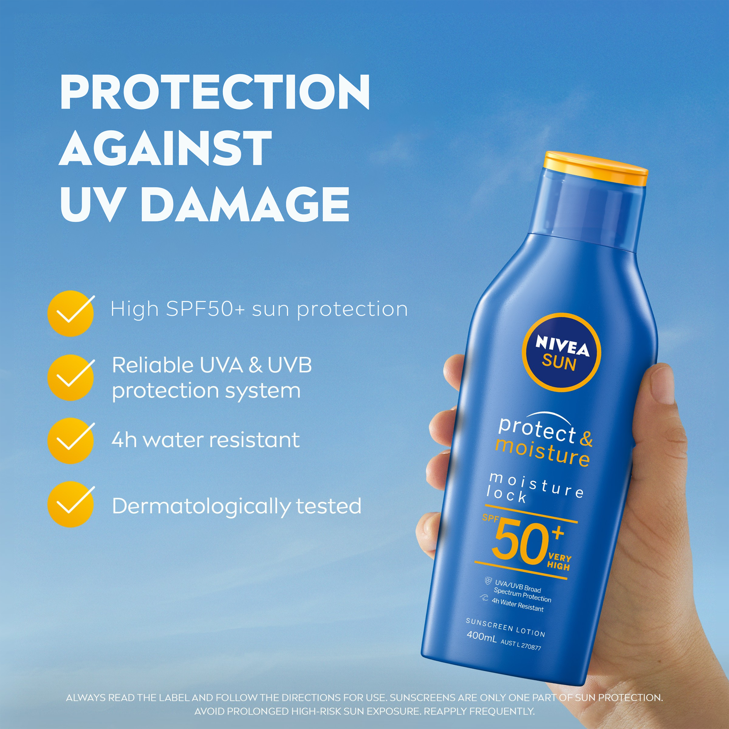 NIVEA PROTECT & MOISTURE SUNSCREEN LOTION SPF50+ 400ML - Image 4