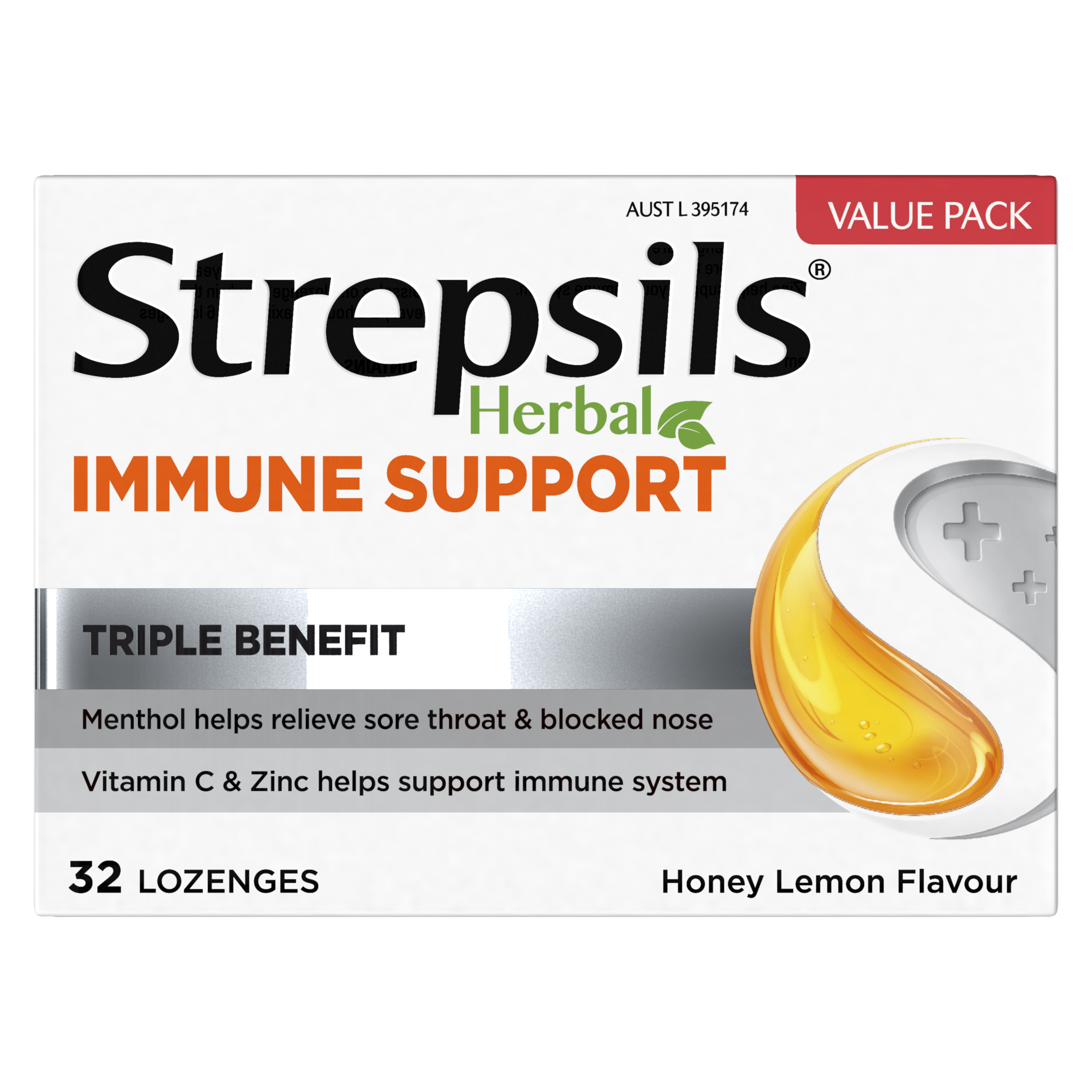 STREPSILS HERBAL IMMUNE SUPPORT HONEY LEMON 32 LOZENGES - Image 2