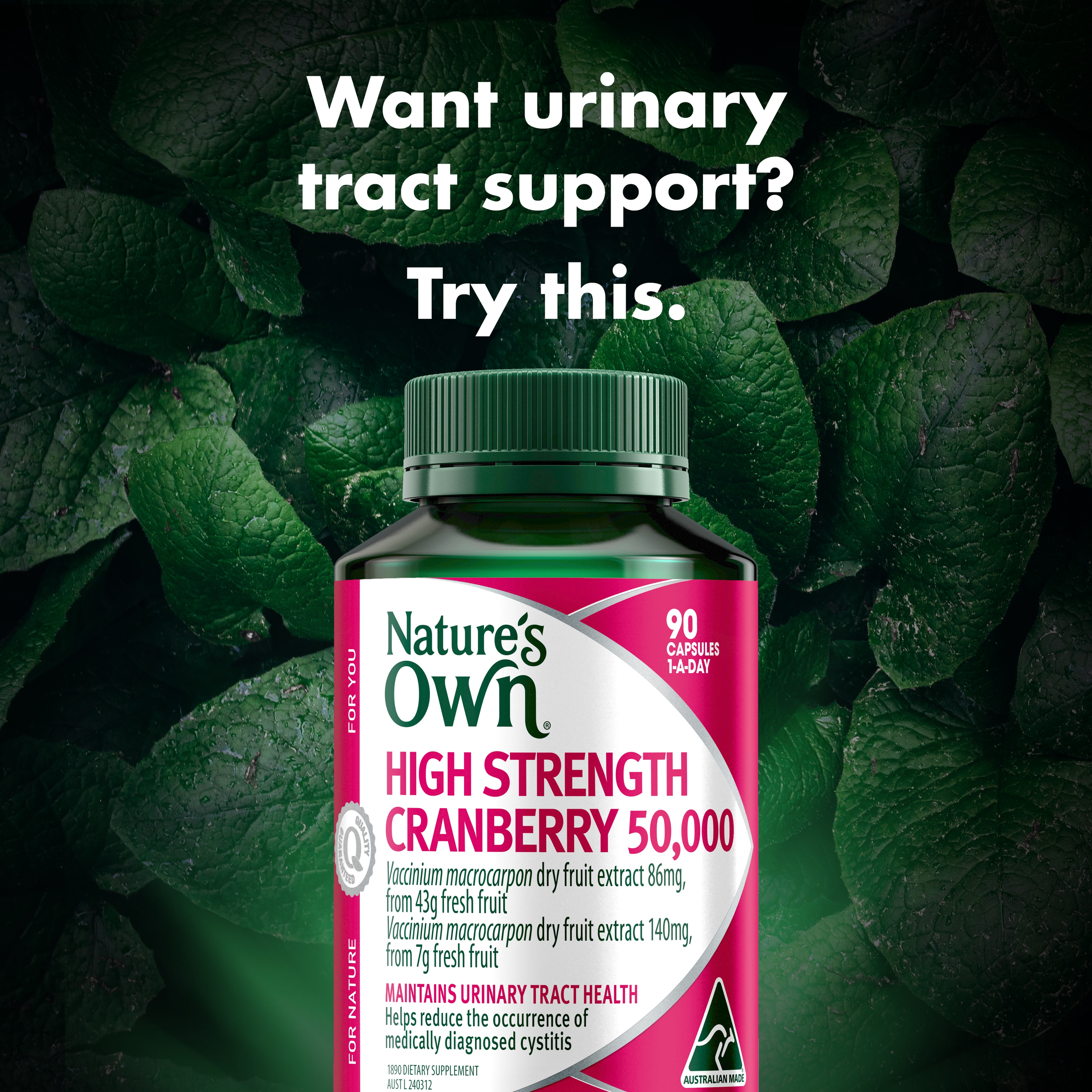 NATURES OWN HIGH STRENGTH CRANBERRY 50000MG 90 CAPSULES - Image 3