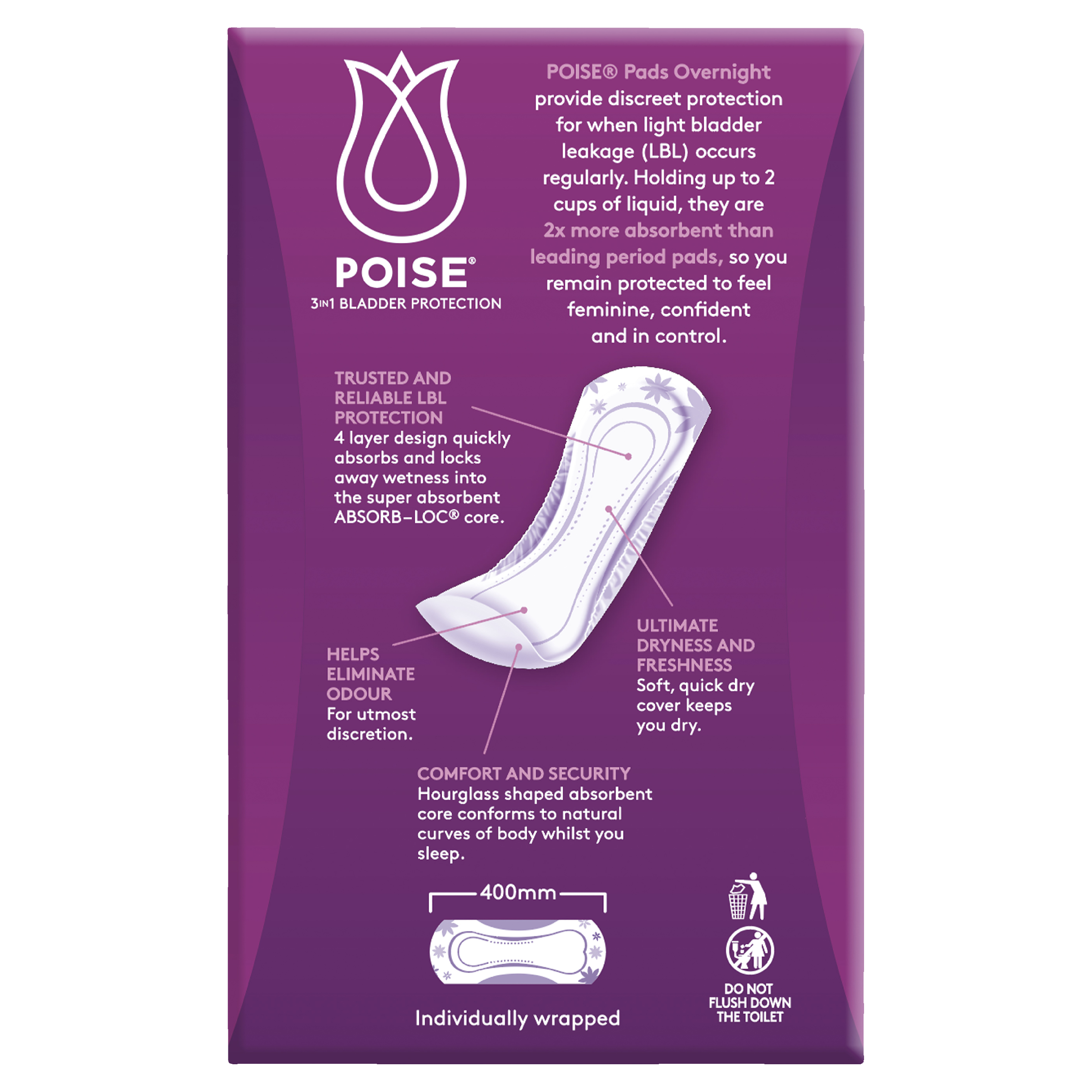 POISE 3-IN-1 PADS OVERNIGHT 6D 8 PACK - Image 4