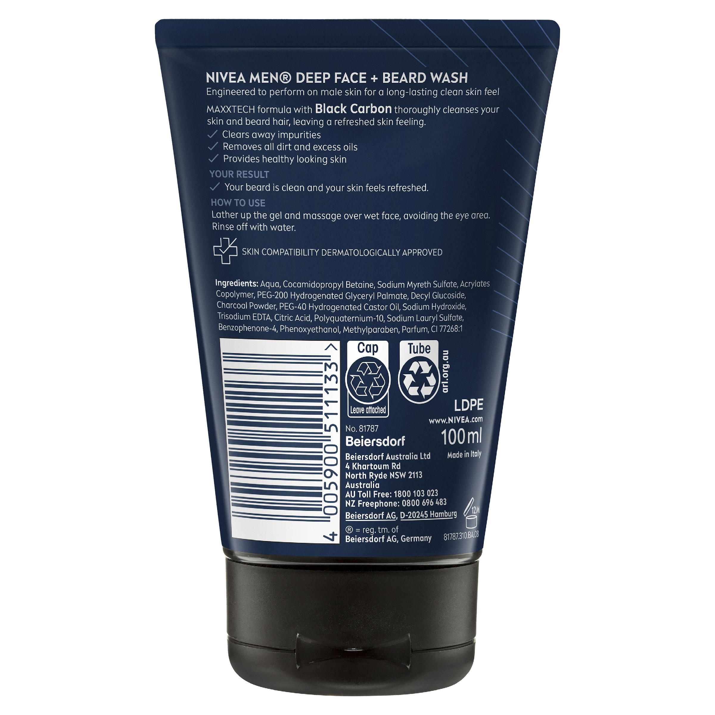 NIVEA MEN DEEP FACE & BEARD WASH 100ML - Image 2