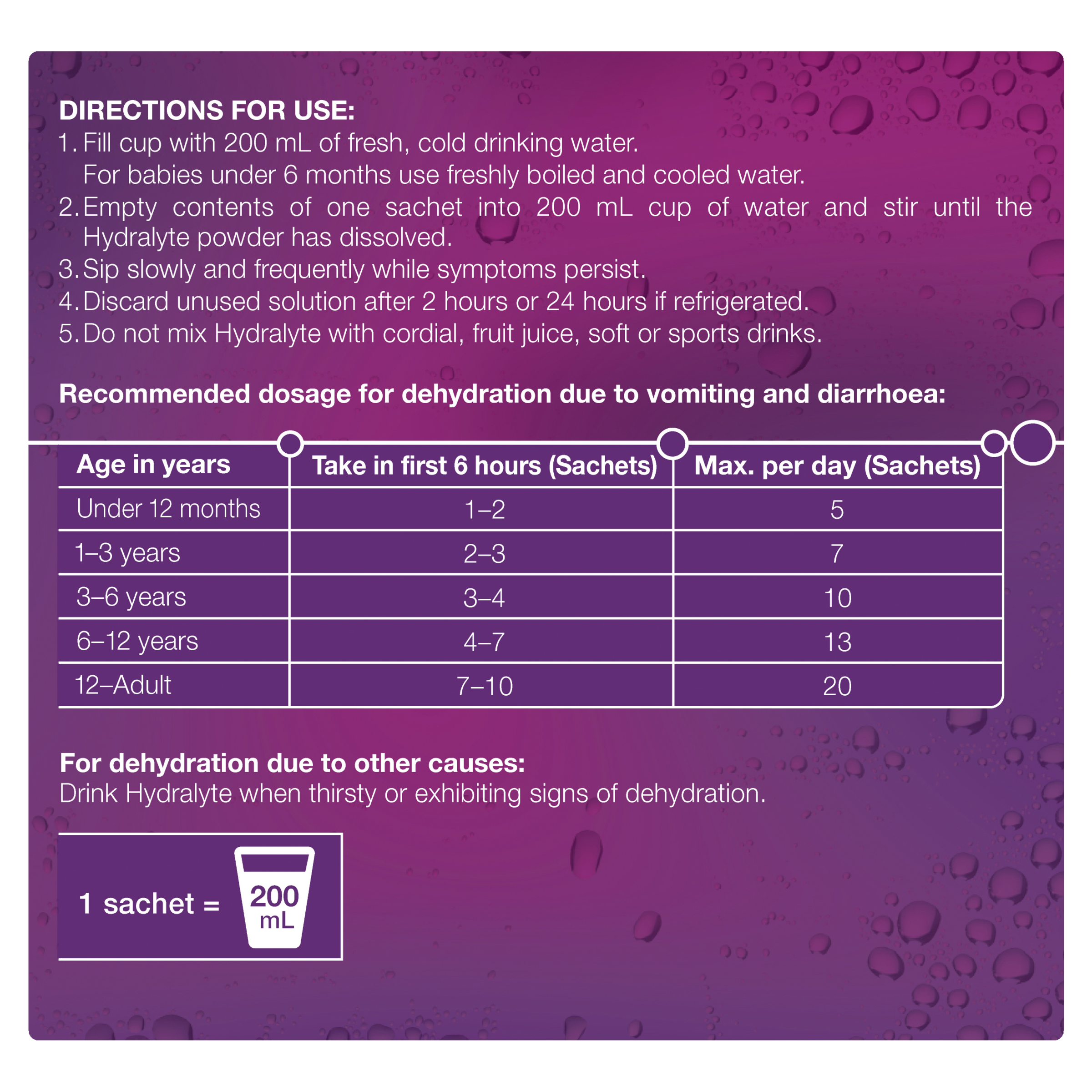 HYDRALYTE POWDER SACHETS APPLE BLACKCURRANT 10 PACK - Image 3