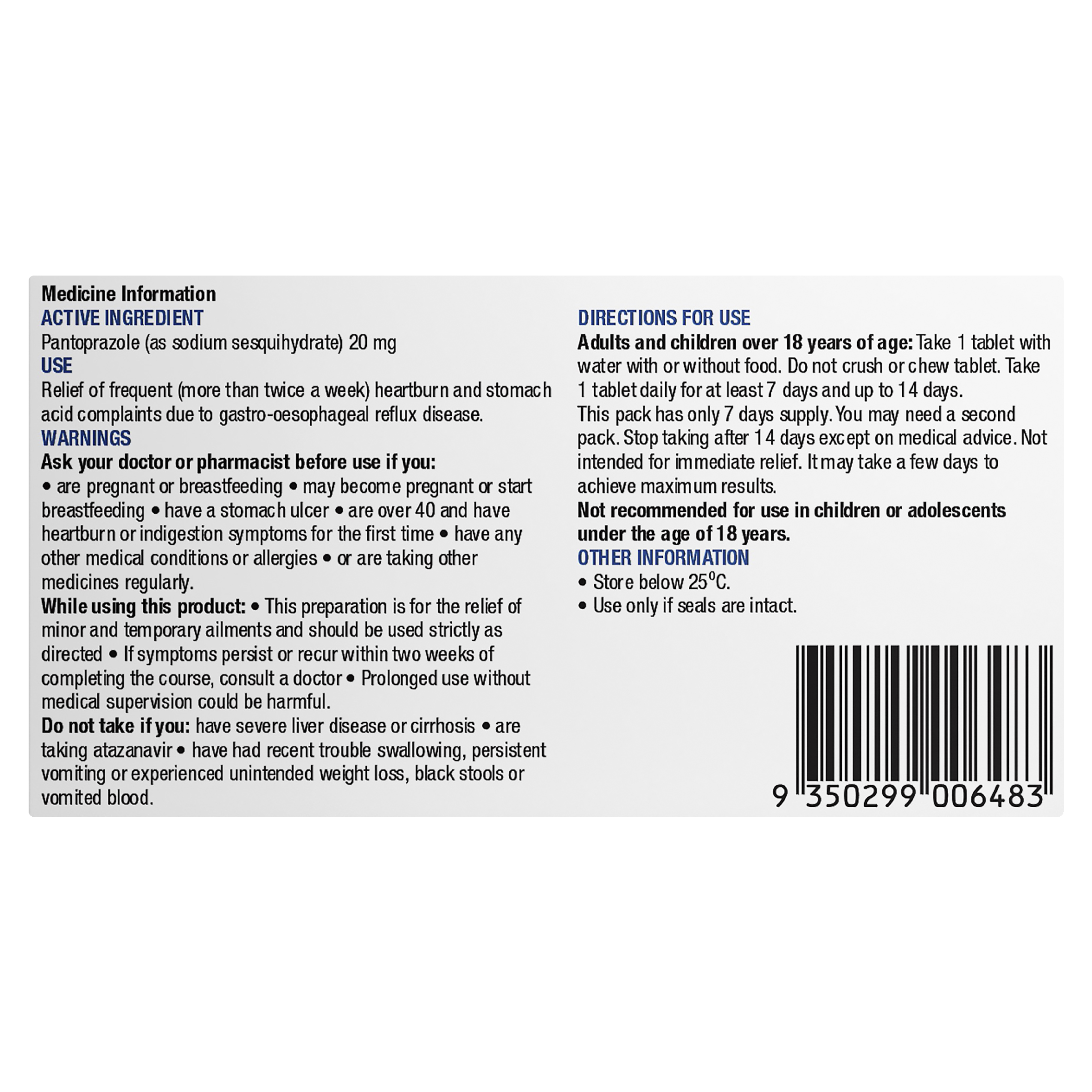 CHEMISTS OWN HEARTBURN PANTOPRAZOLE 20MG 7 TABLETS - Image 3
