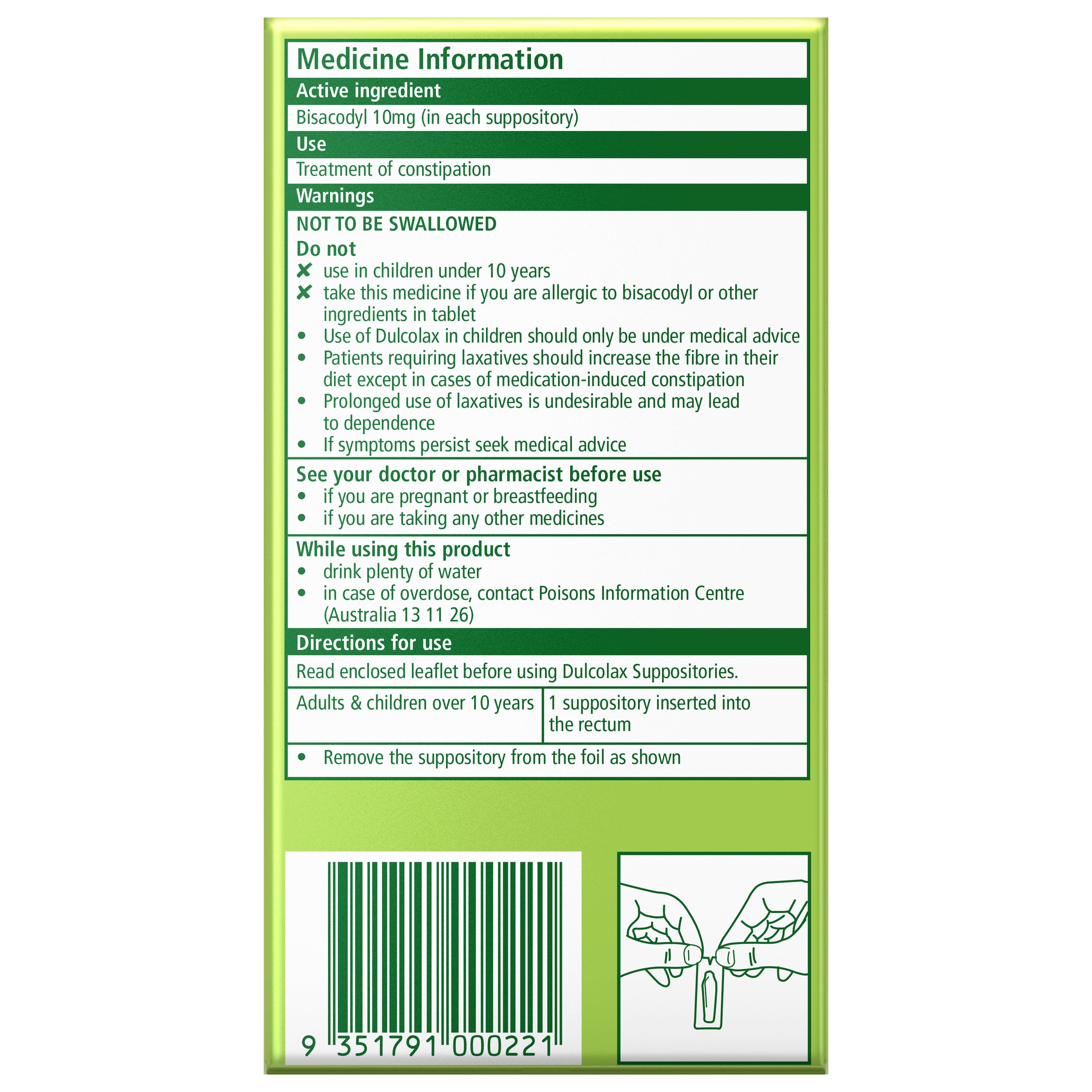 DULCOLAX CONSTIPATION RELIEF SUPPOSITORIES 10 PACK - Image 3