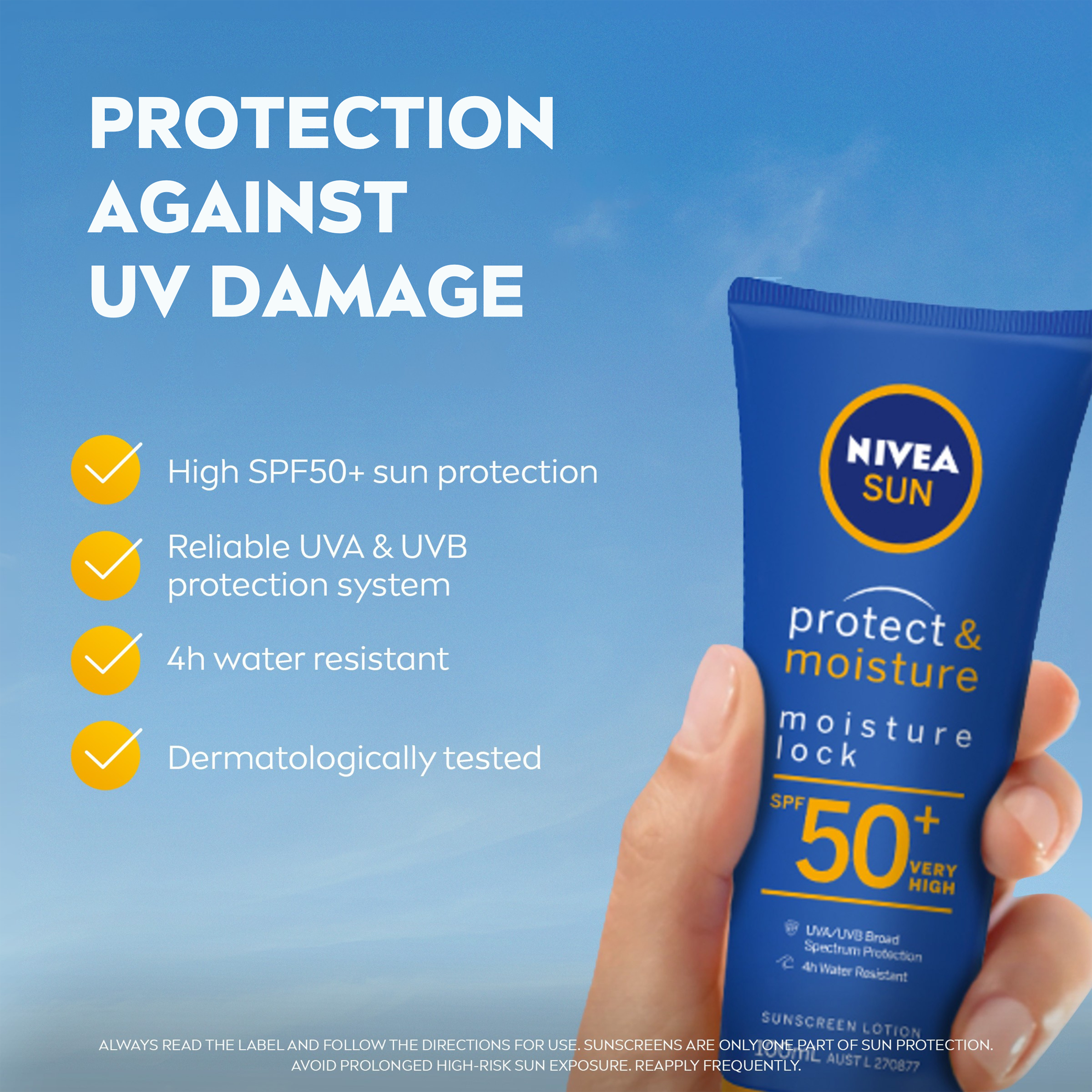 NIVEA PROTECT & MOISTURE SUNSCREEN LOTION SPF50+ 100ML - Image 4