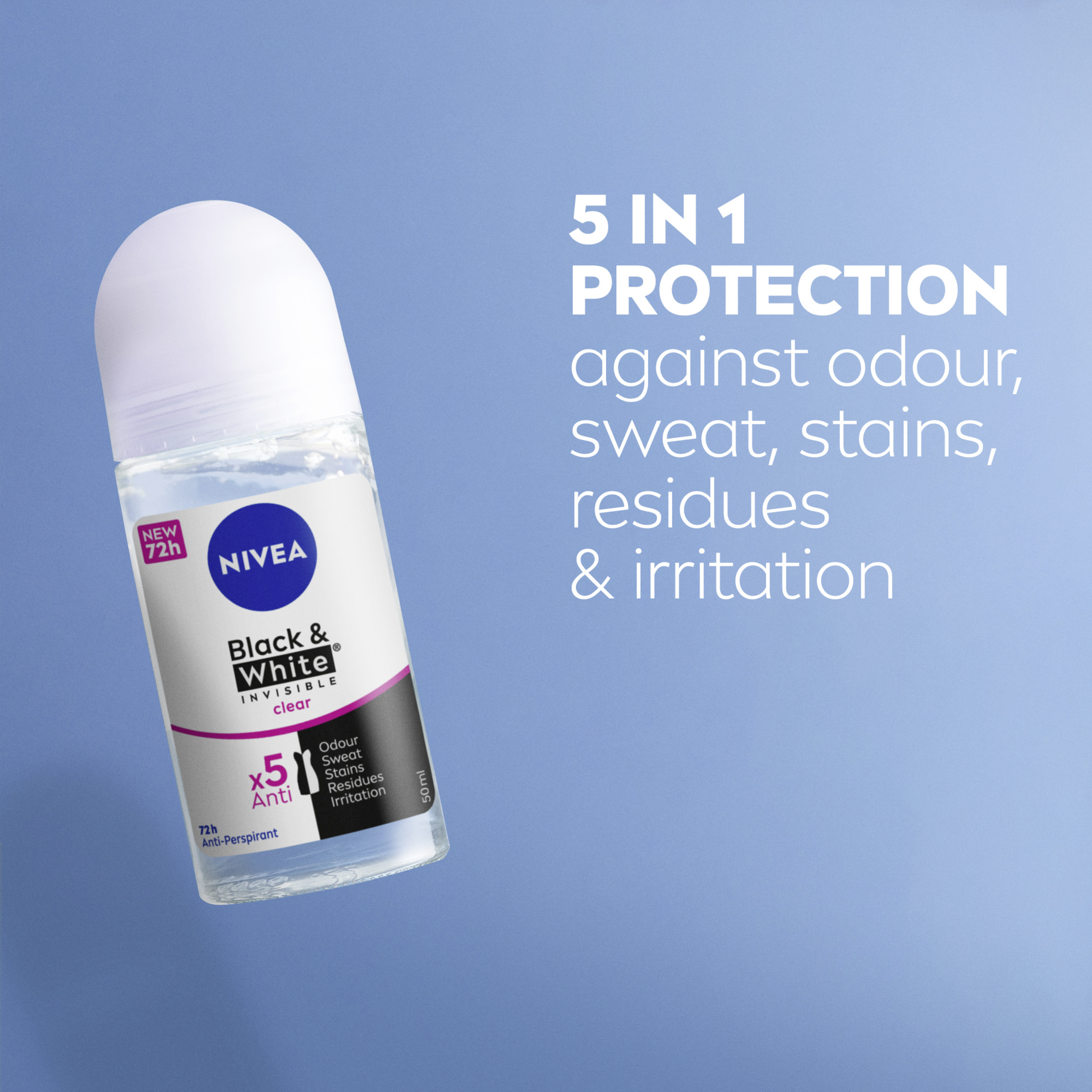 NIVEA WOMEN ANTIPERSPIRANT B&W INVISIBLE CLEAR 48H ROLL ON 50ML - Image 6